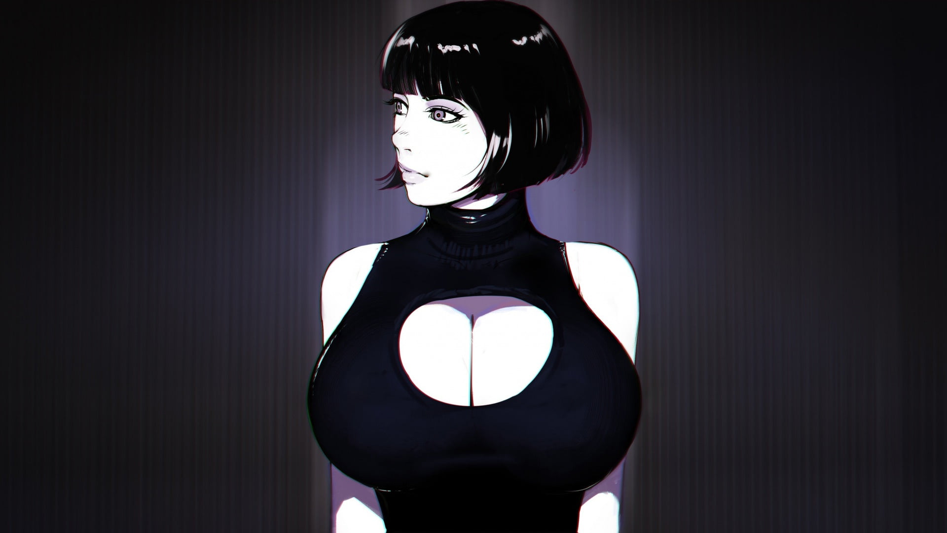 chest, girl, sexy, pose, background, anime, art, neckline