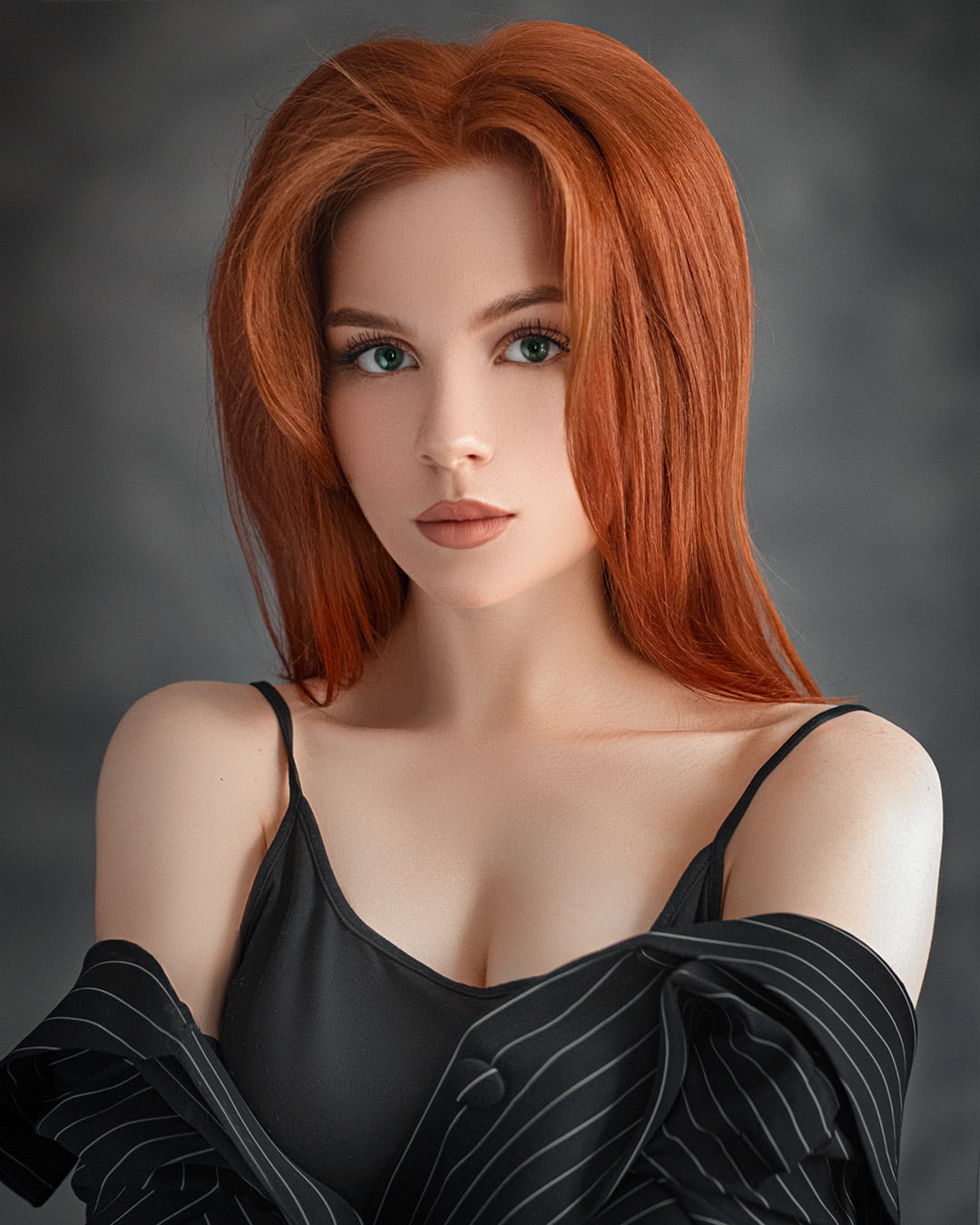 Evgeny Sibiraev, women, redhead, long hair, straight hair, makeup