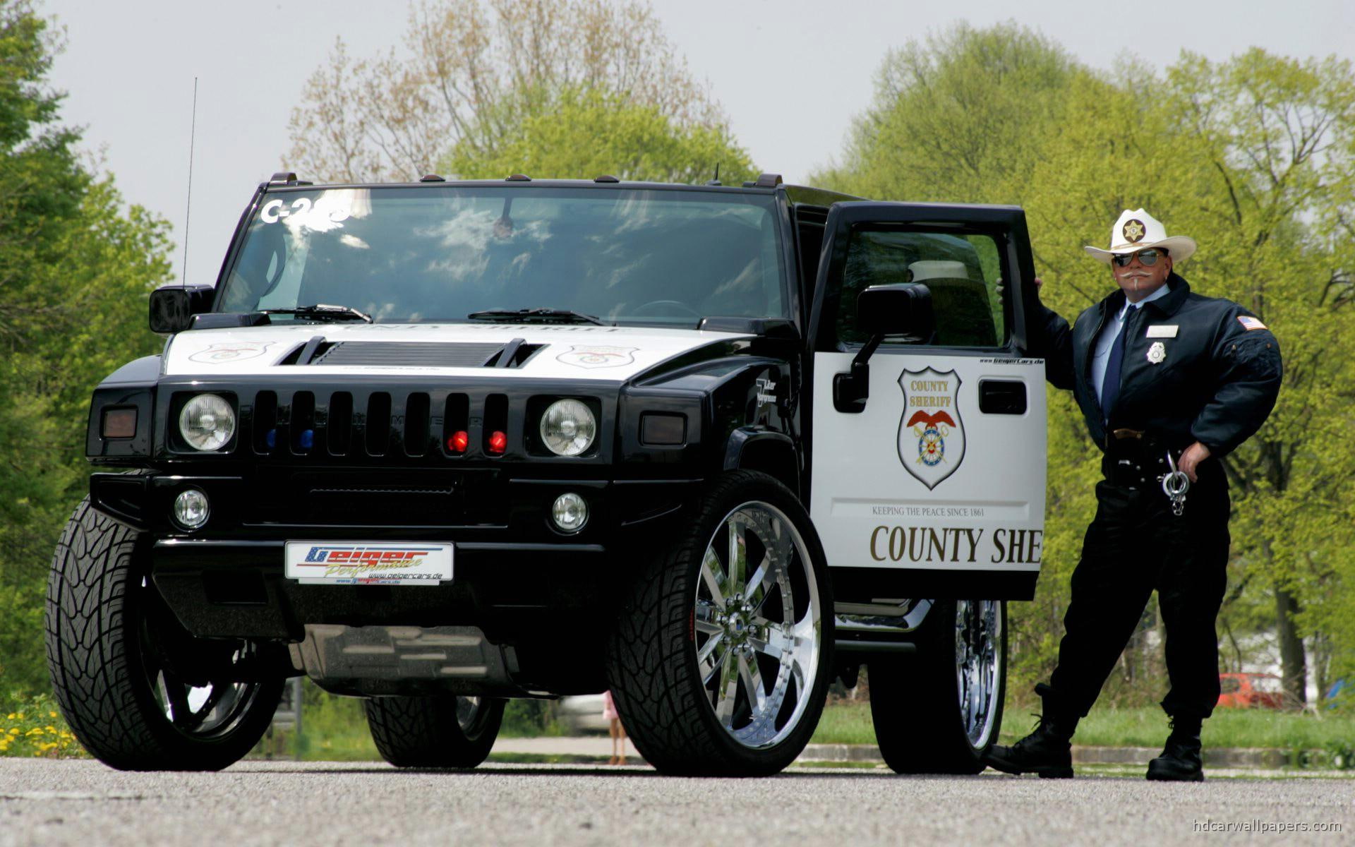 Hummer Police Car, white and black suv