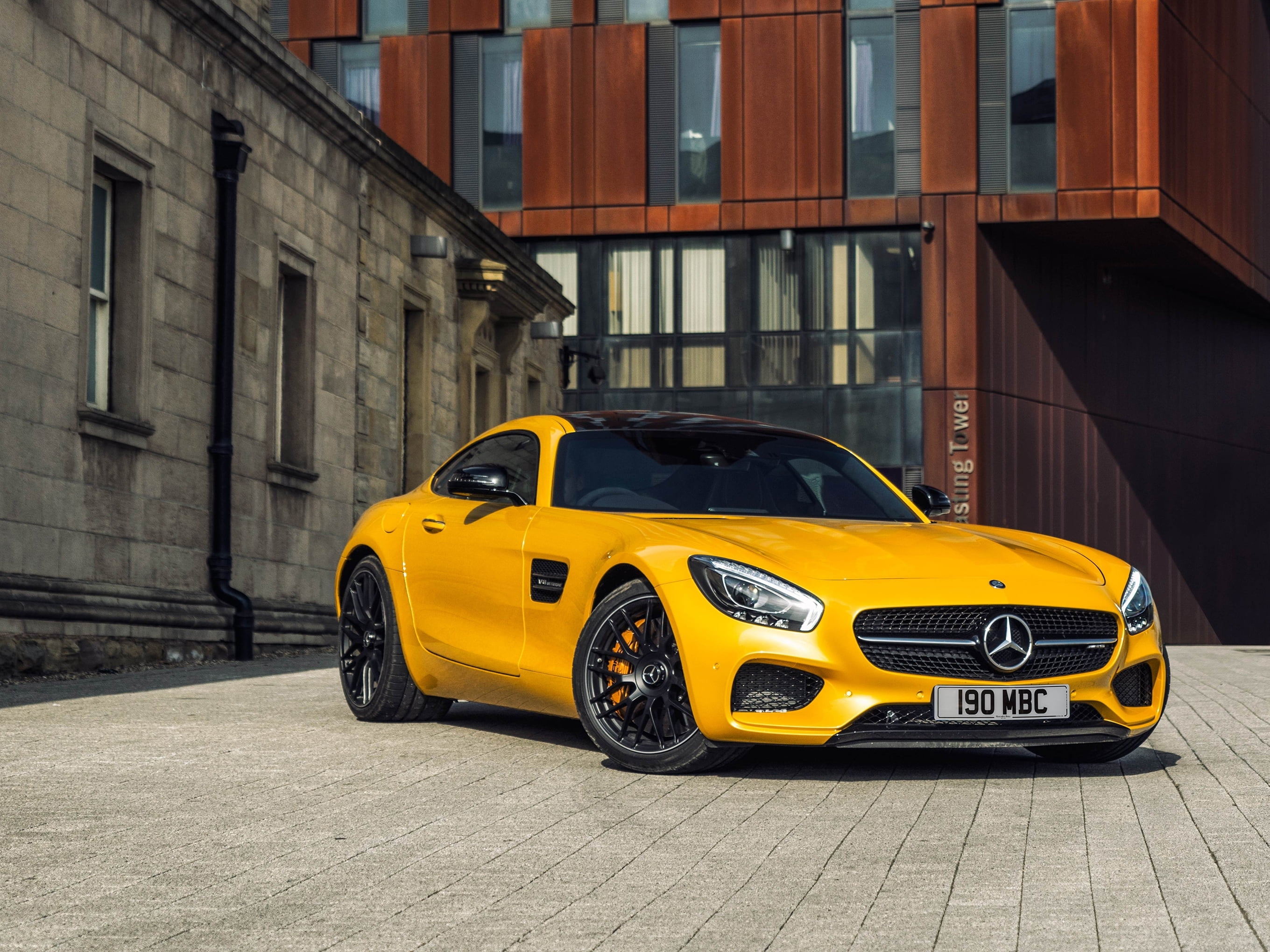 yellow Mercedes-Benz coupe, AMG, UK-spec, 2015, GT S, C190, car