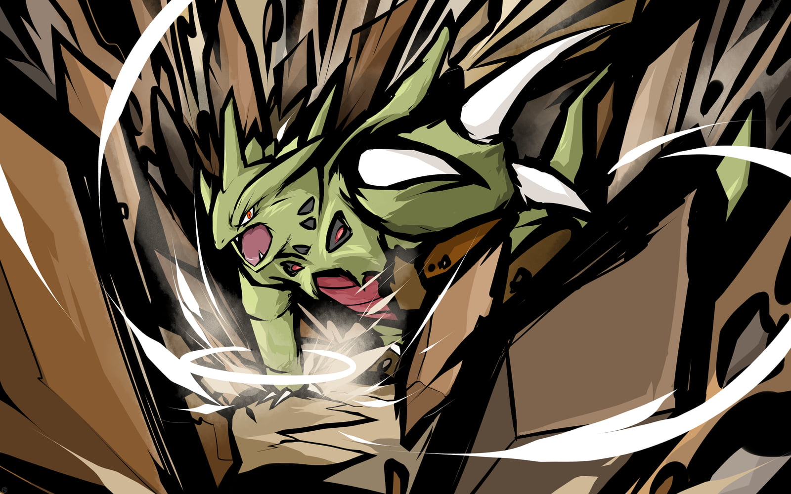 brown and green dragon illustration, ishmam, Pokémon, Mega Tyranitar