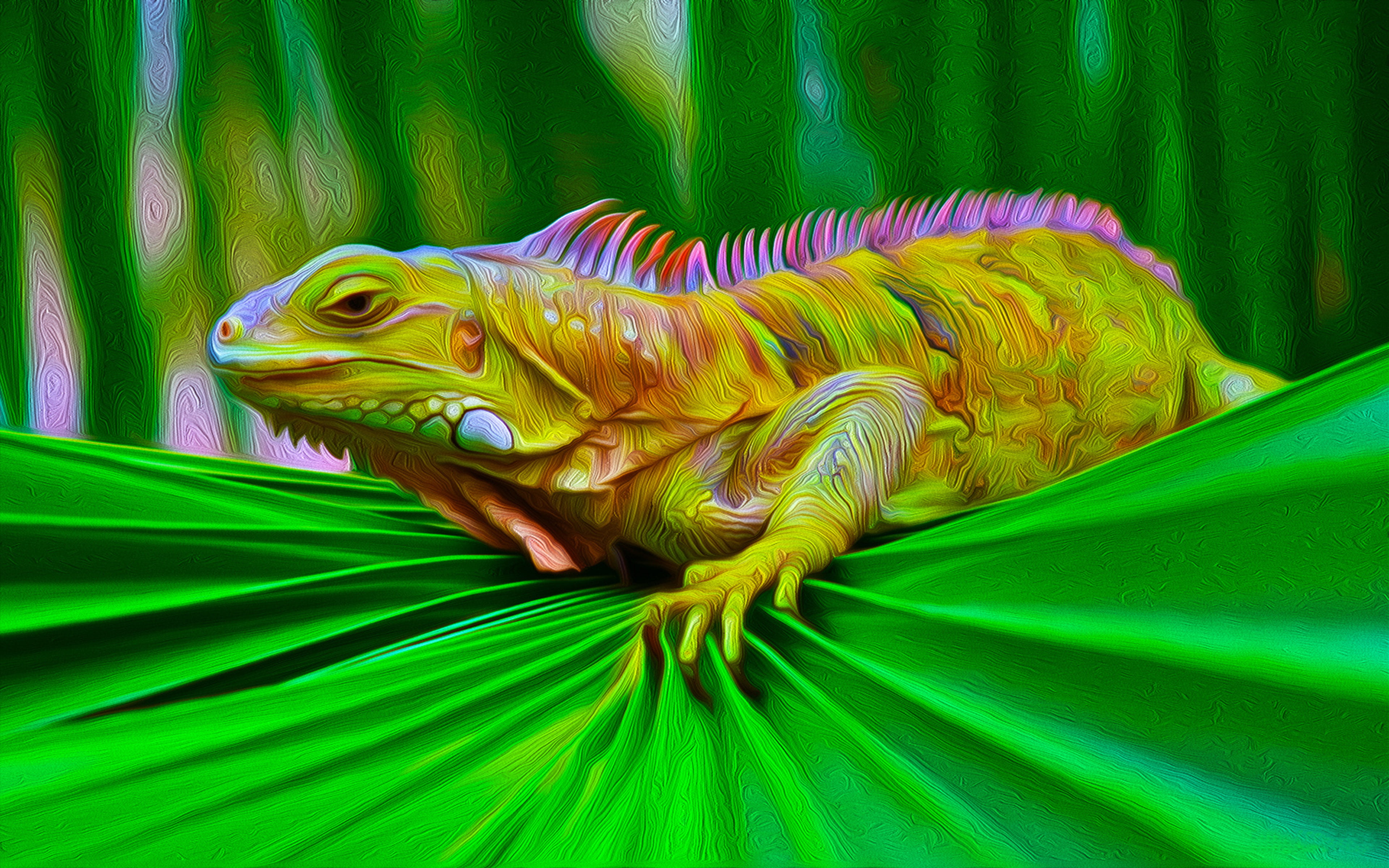 Iguana Colorful Lizard Computer Digital Art For Your Desktop Hd Wallpaper 3840×2400