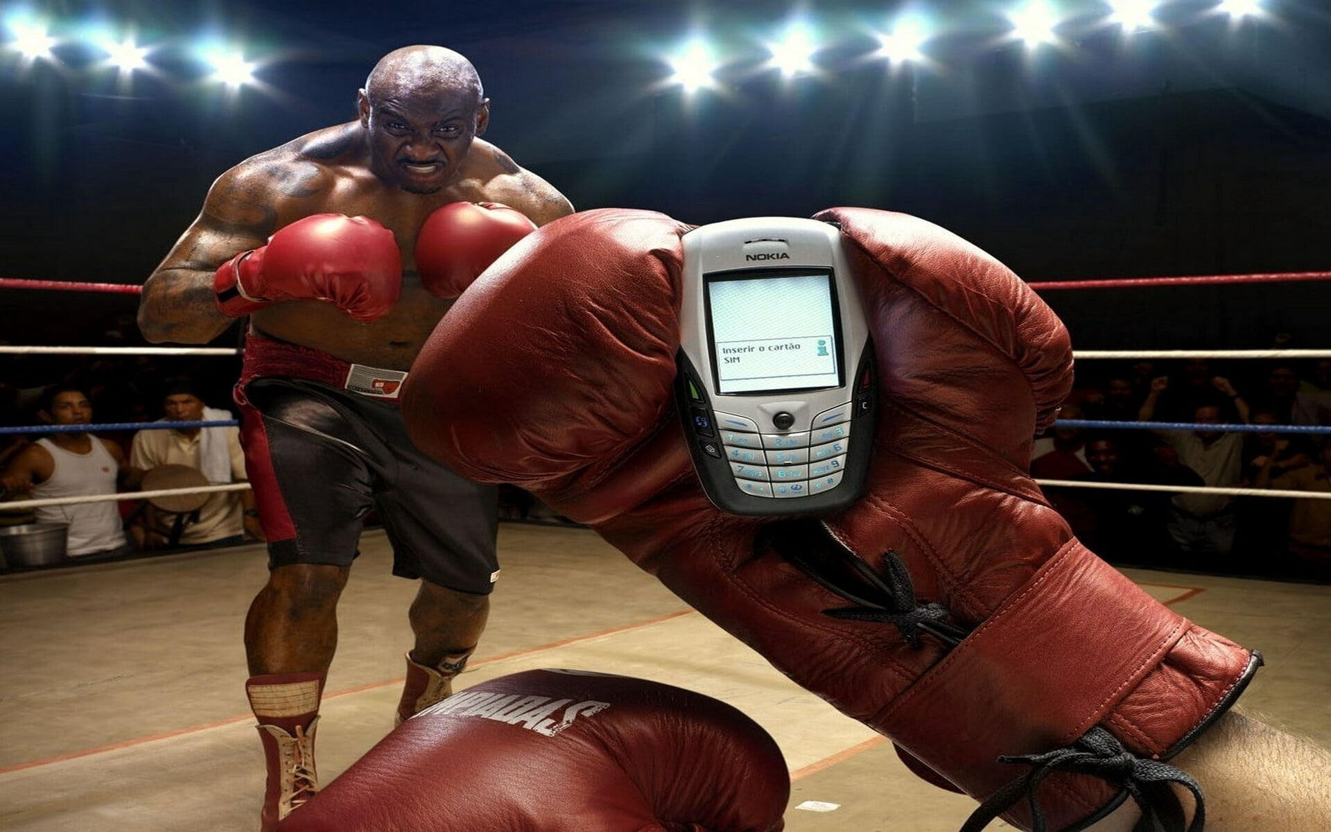 white Nokia 6600, boxing, people, hand, glove, phone, men, sport