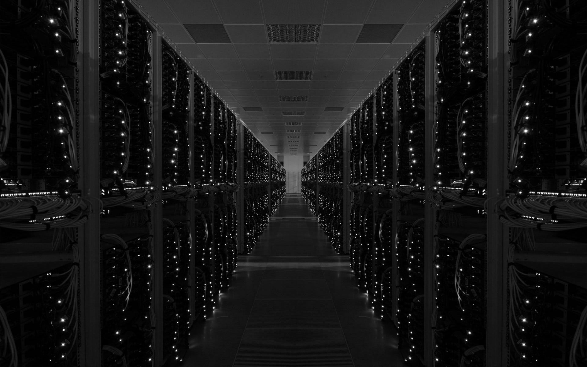 gray and black hallway, data center, server, geometry, technology
