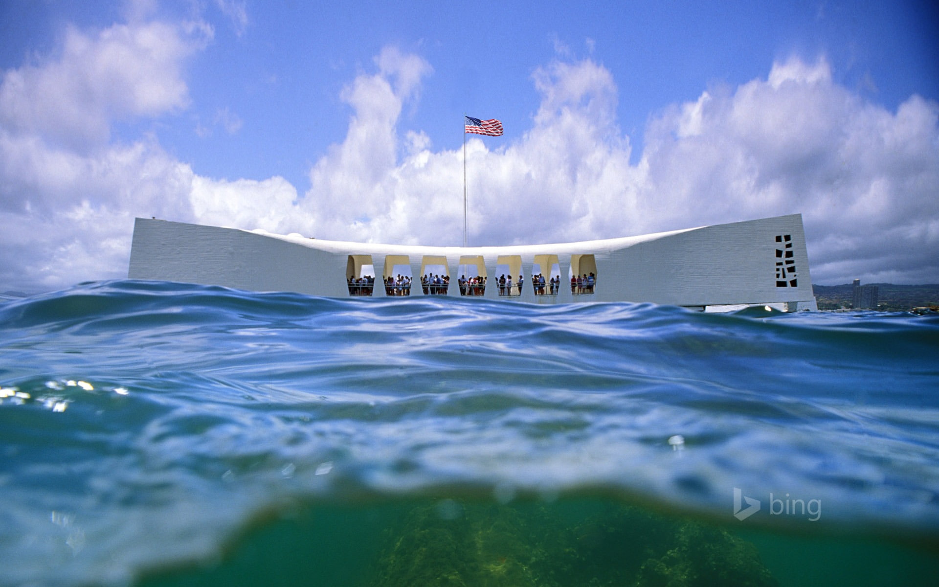 USS Arizona Memorial Pearl Harbor-2016 Bing Deskto.., sky, water