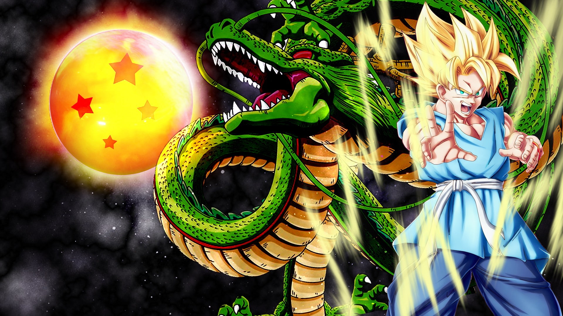 Son Goku and Shenron digital wallpaper, Dragon Ball, Super Saiyan