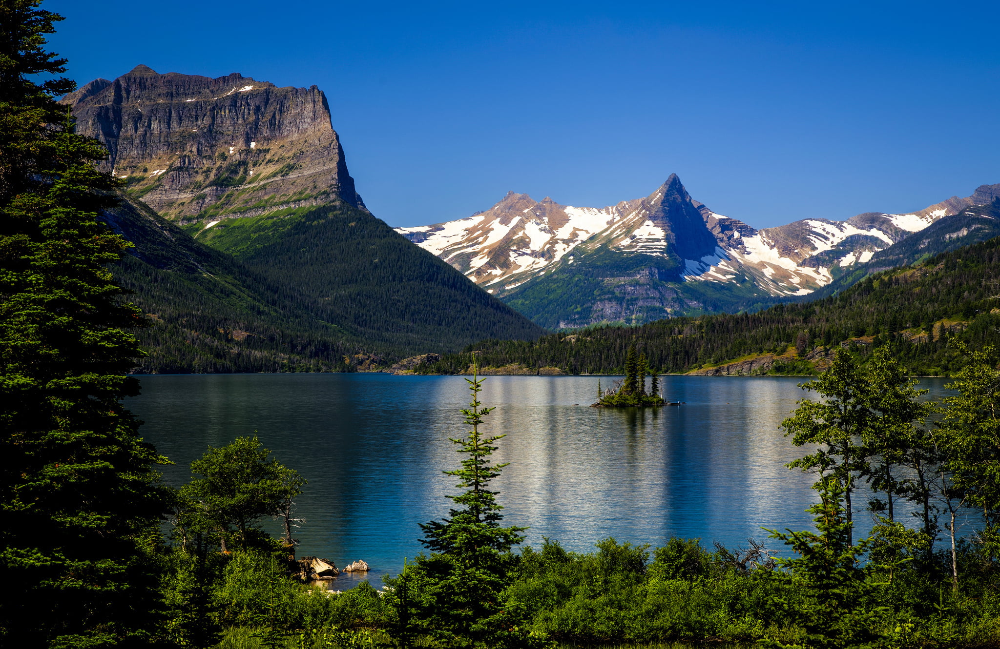 snowcap mountain, Montana, Glacier National Park, Saint Mary Lake
