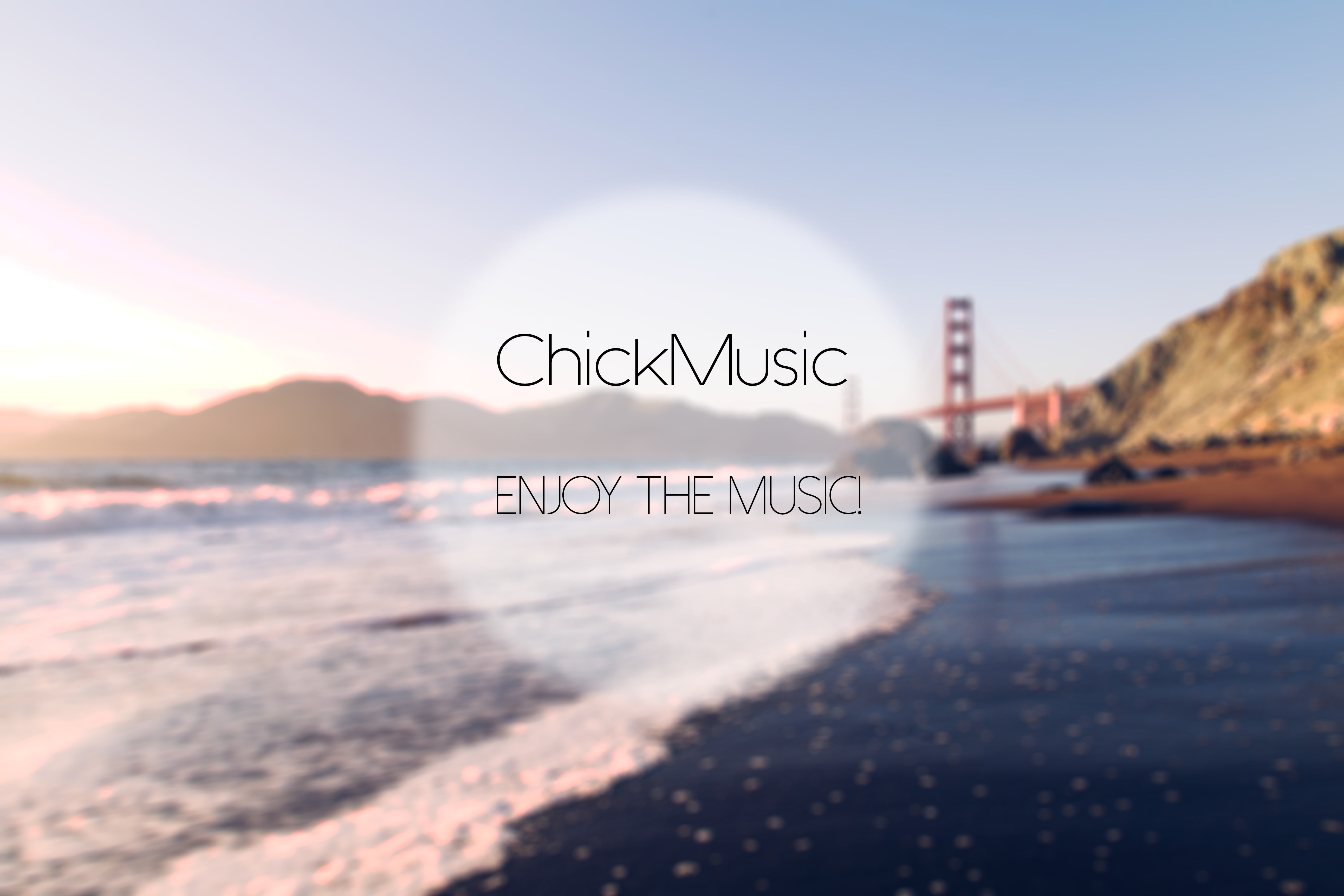 Chick Music text on Golden Gate Bridge background, San Francisco