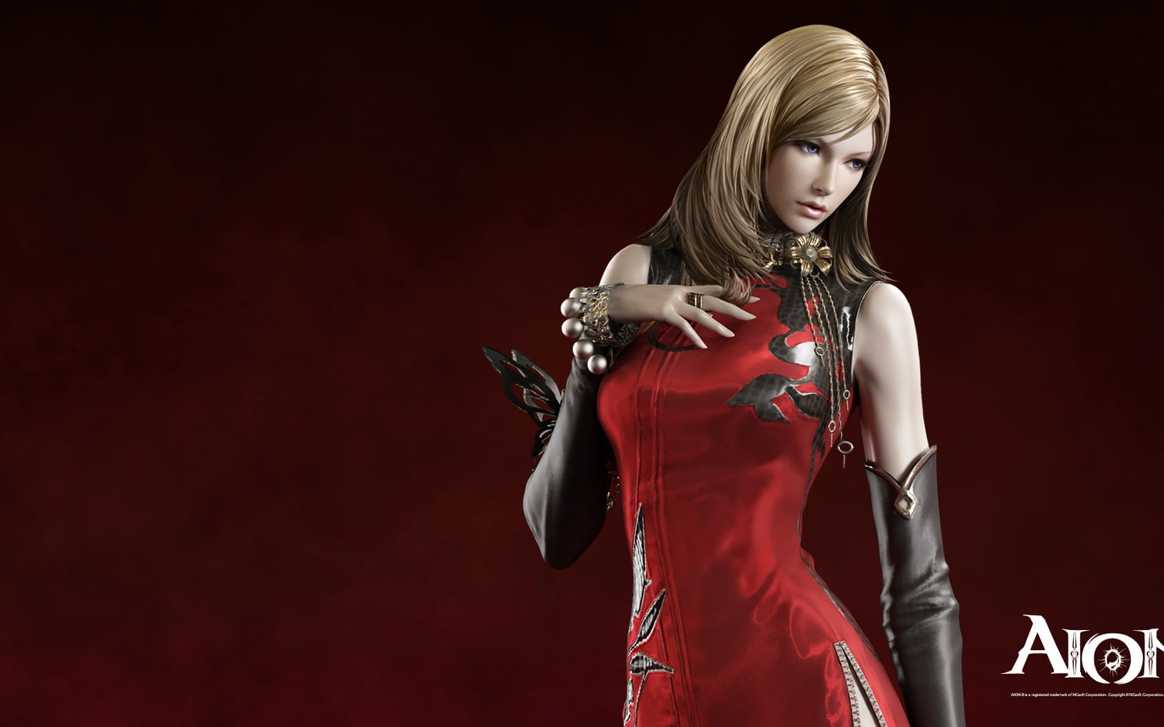 AION red dress blonde girl