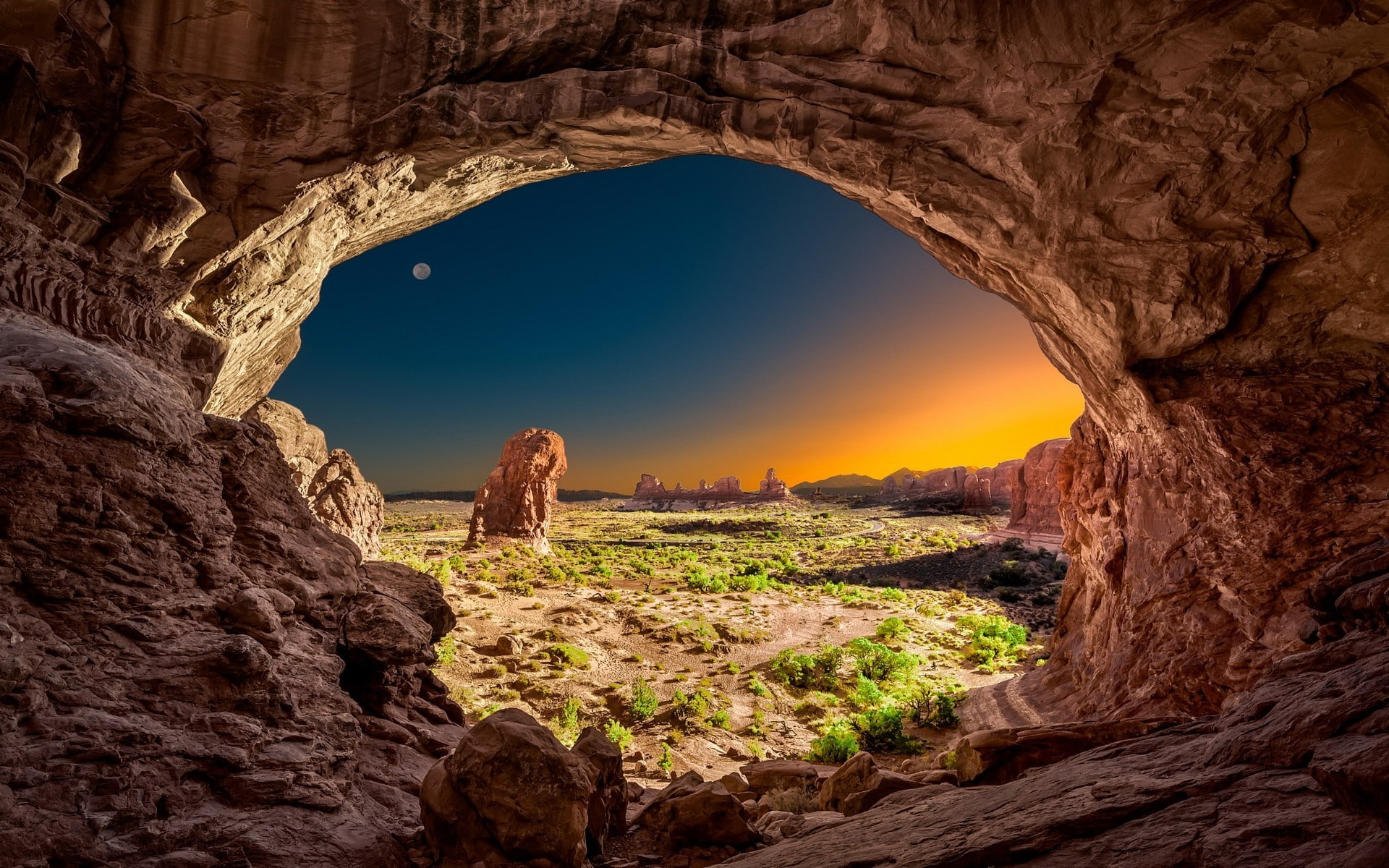 nature landscape utah sunrise moon arches national park rock desert galaxy iphone 5s black