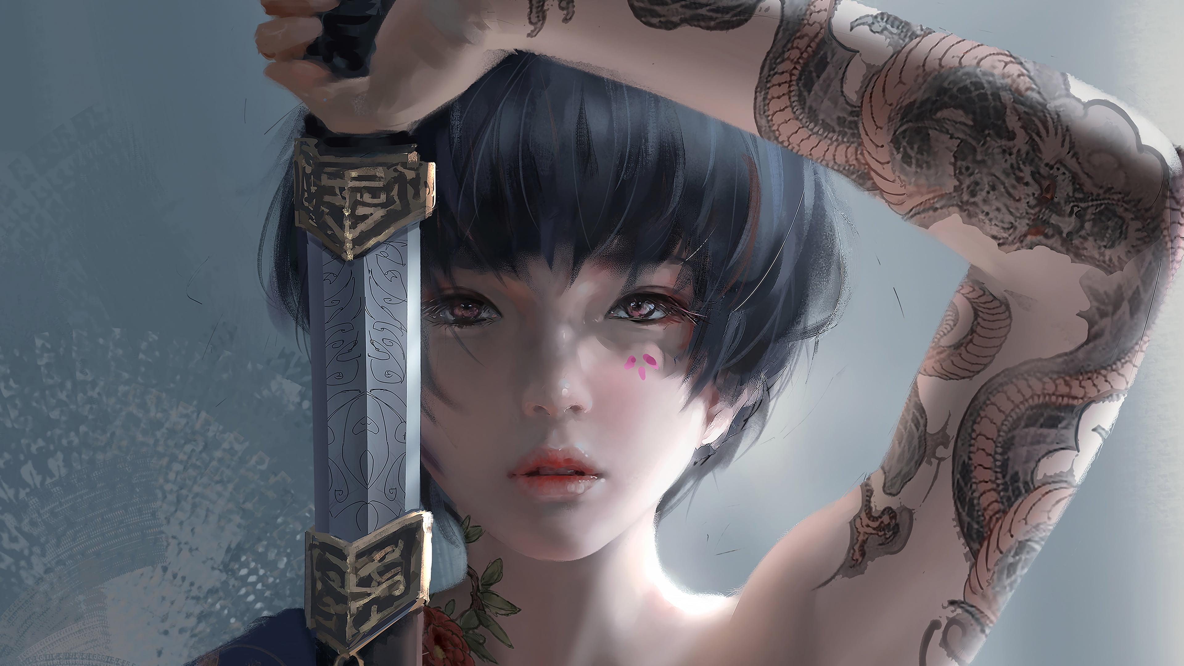 Free Download Hd Wallpaper Girl Sword Fantasy Katana Tattoo