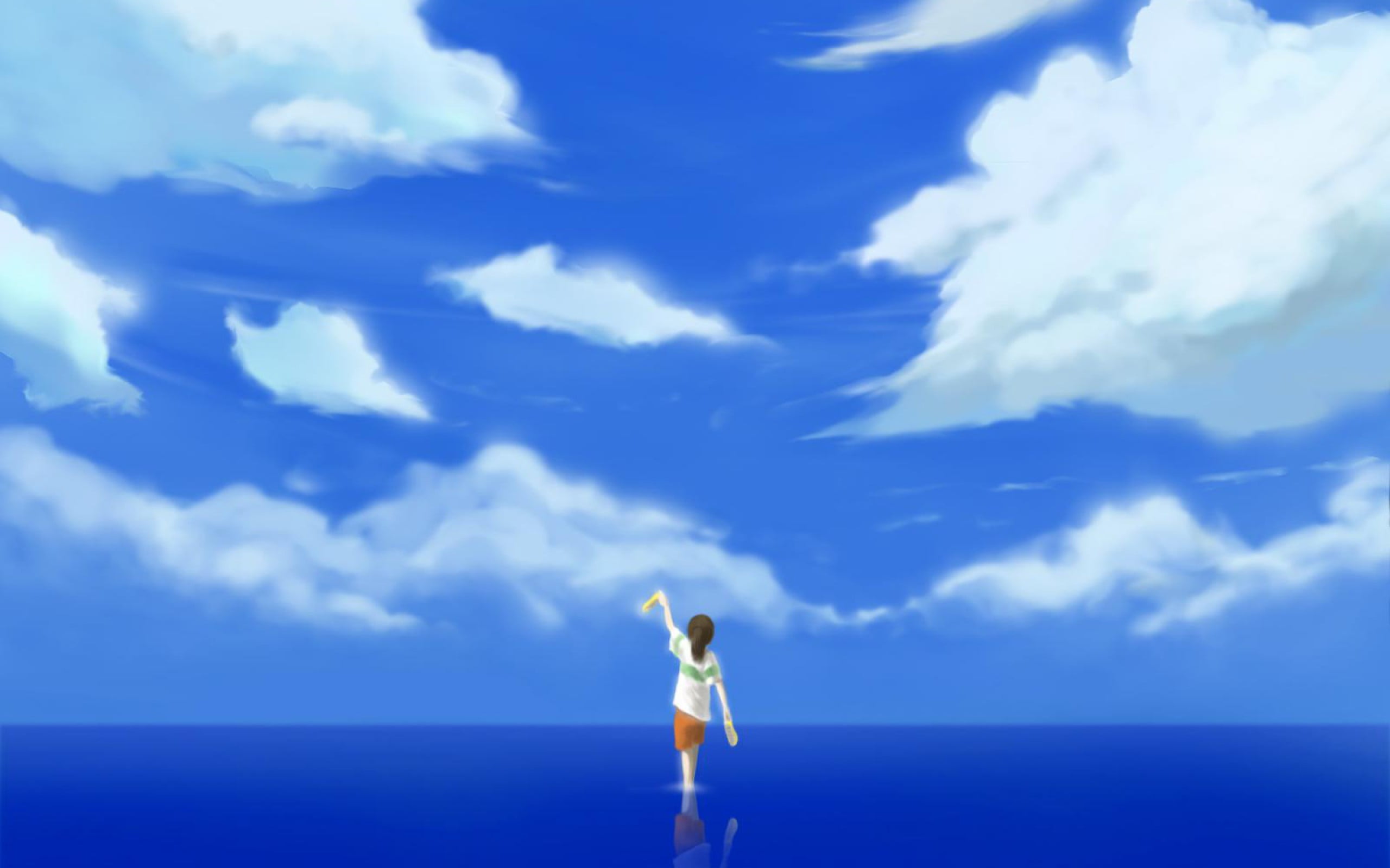 girl standing on body of water digital wallpaper, Studio Ghibli