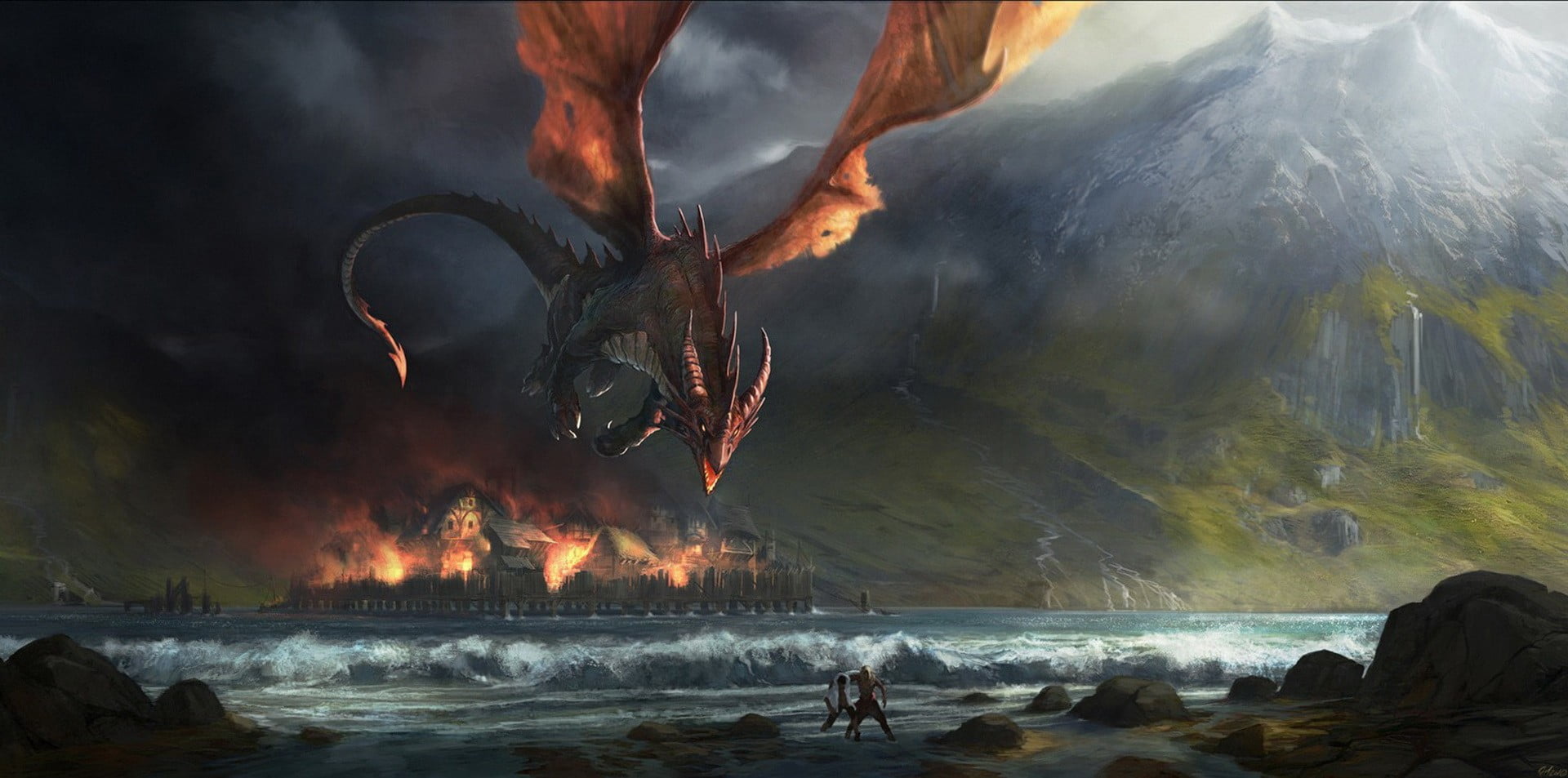 dragon game poster, fire, burning, fire - natural phenomenon