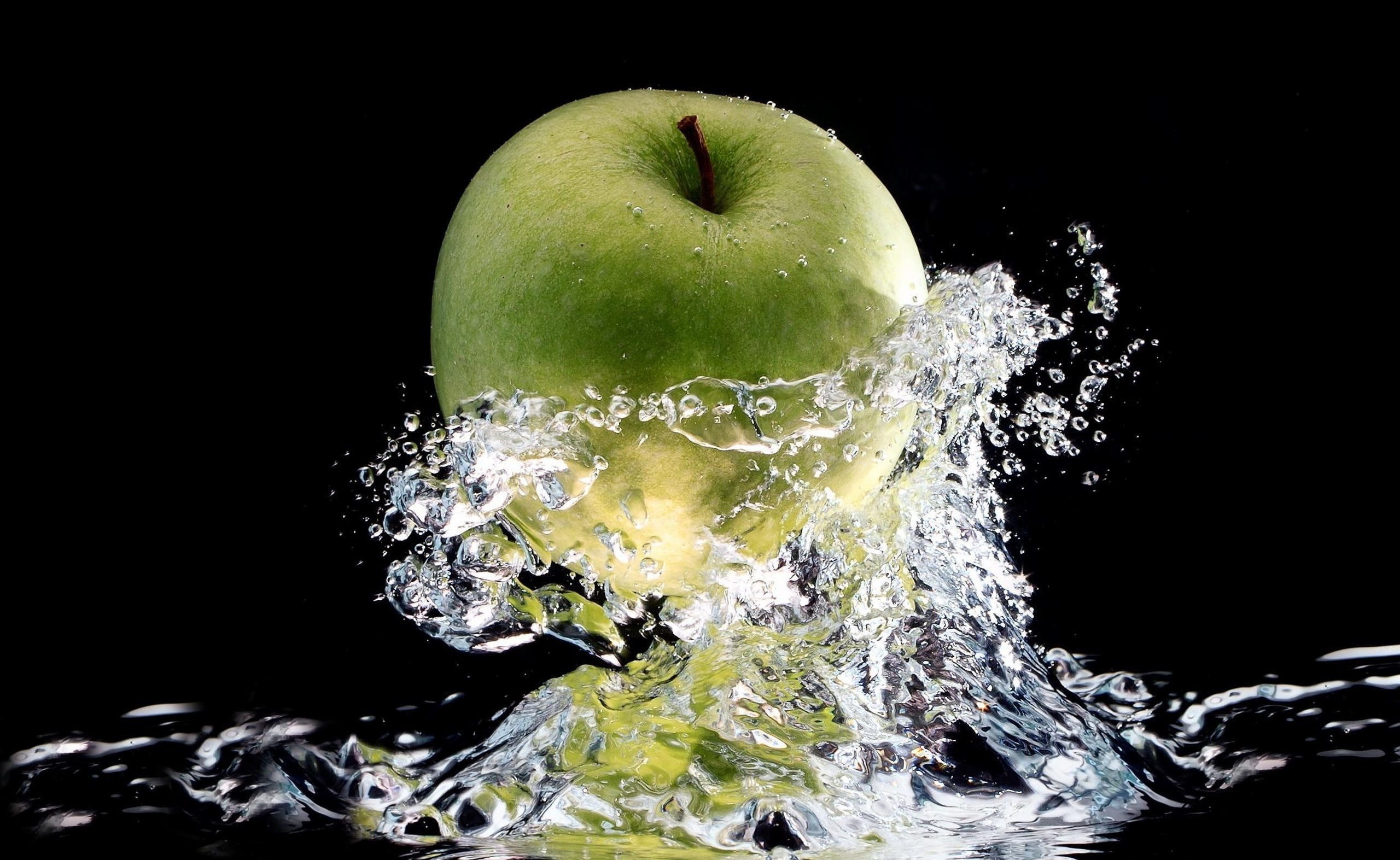 Apple Splash, green apple fruit, Elements, Water, food and drink