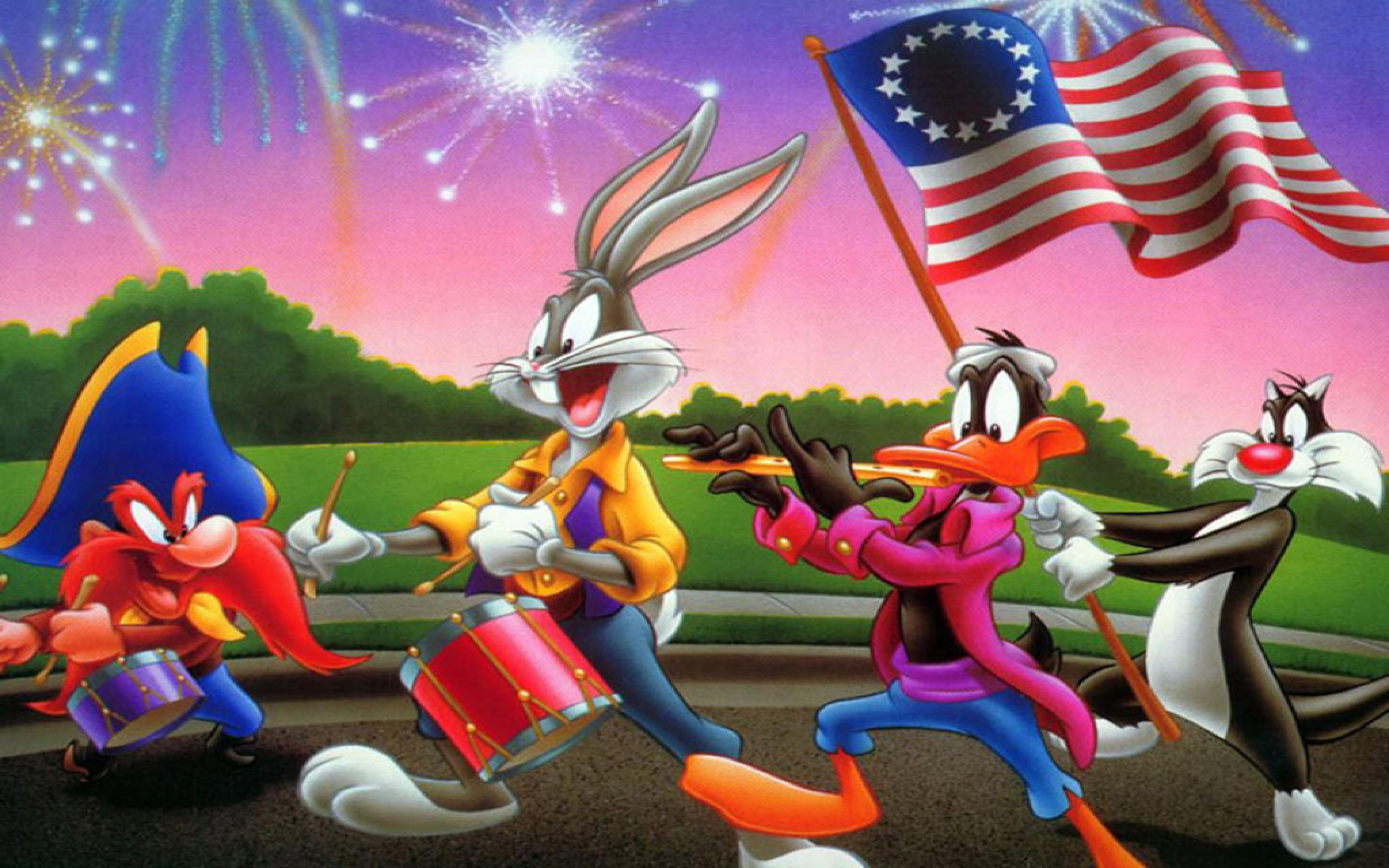 Cartoon Looney Tunes 4th Of July Yosemite Sam Bugs Bunny Daffy Duck Sylvester The Cat Desktop Wallpaper Hd For Mobile Phones And Laptops 3840×2400