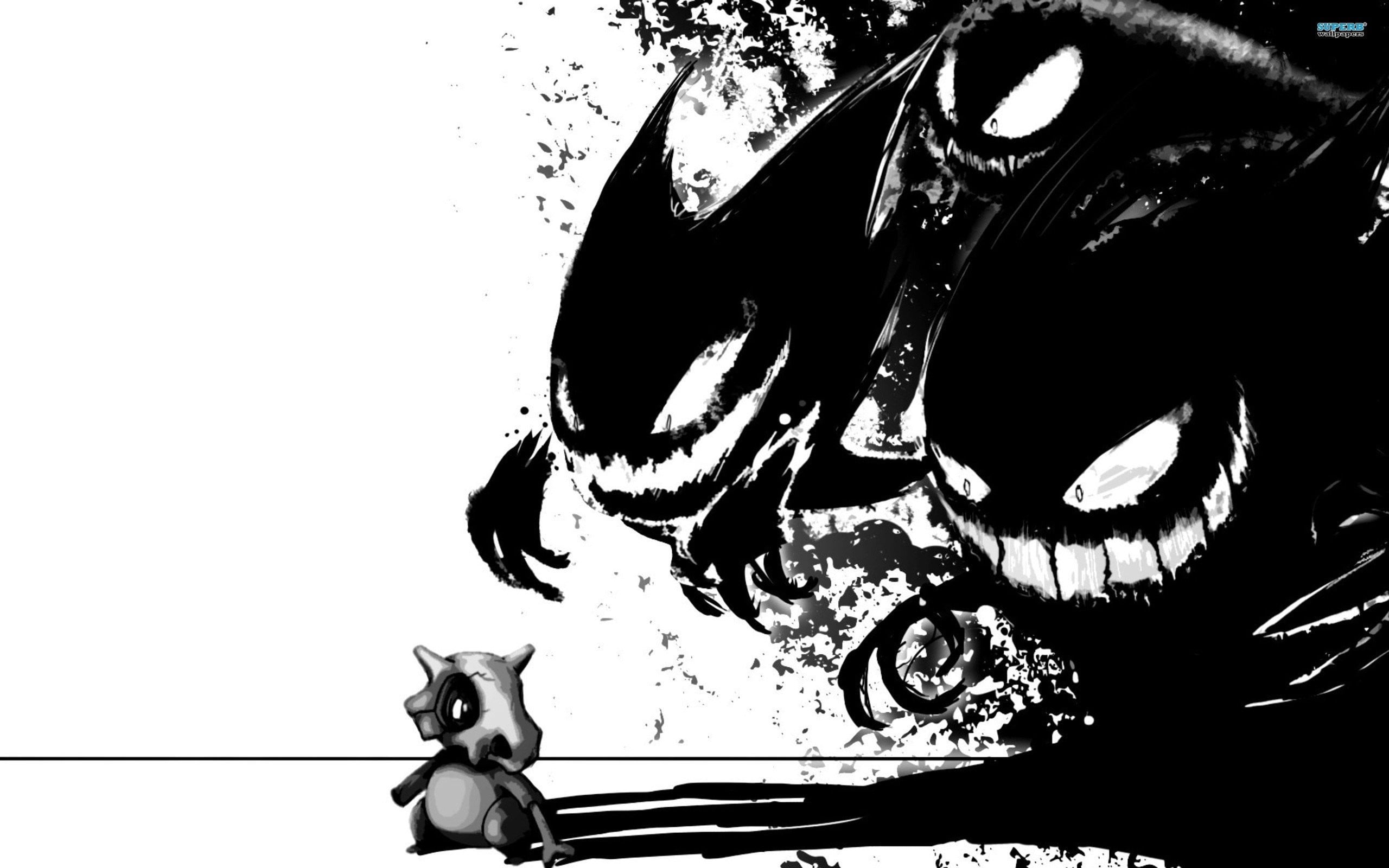 black and white skull illustration, artwork, monochrome, Pokémon
