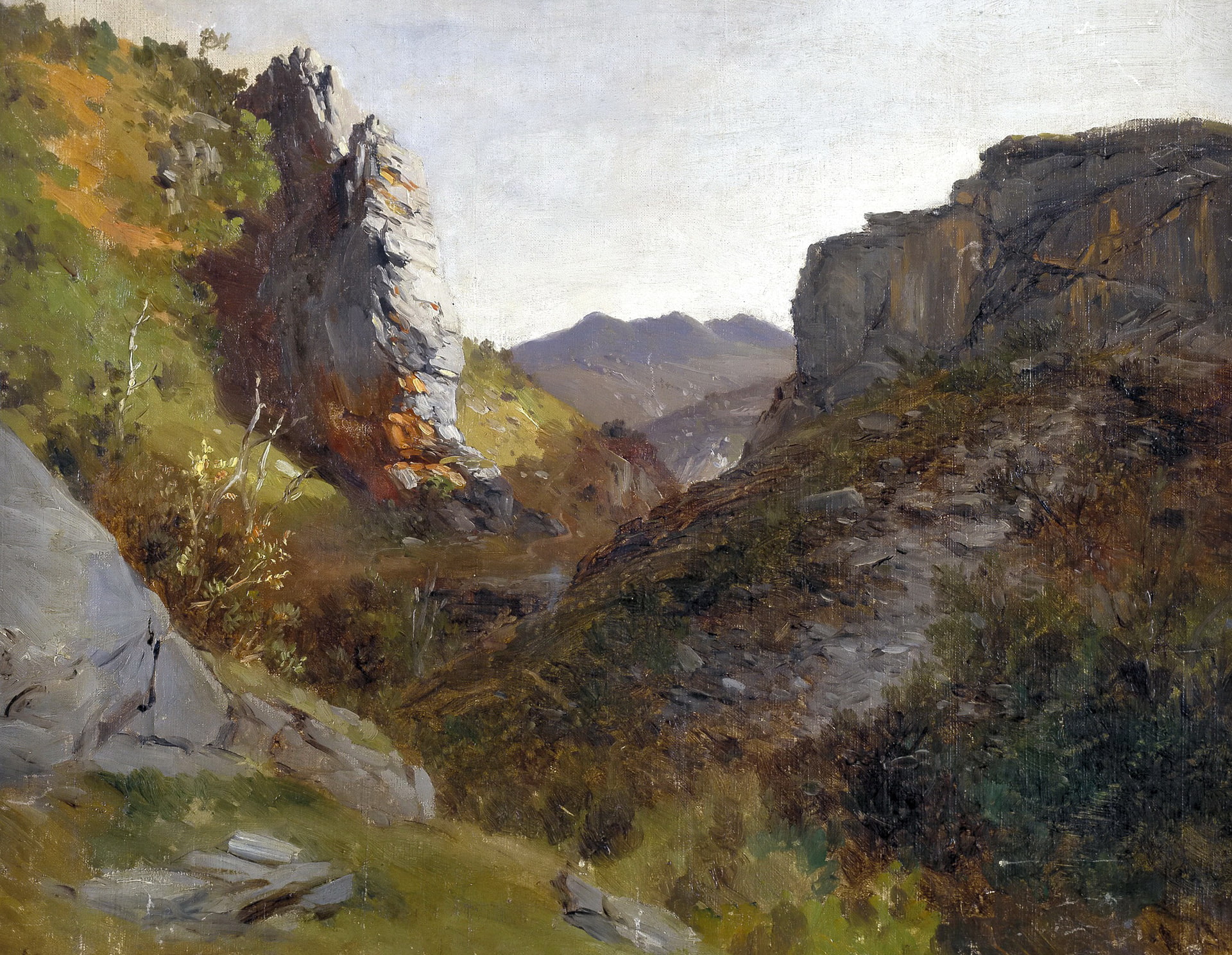 landscape, mountains, rocks, picture, gorge, Carlos de Haes