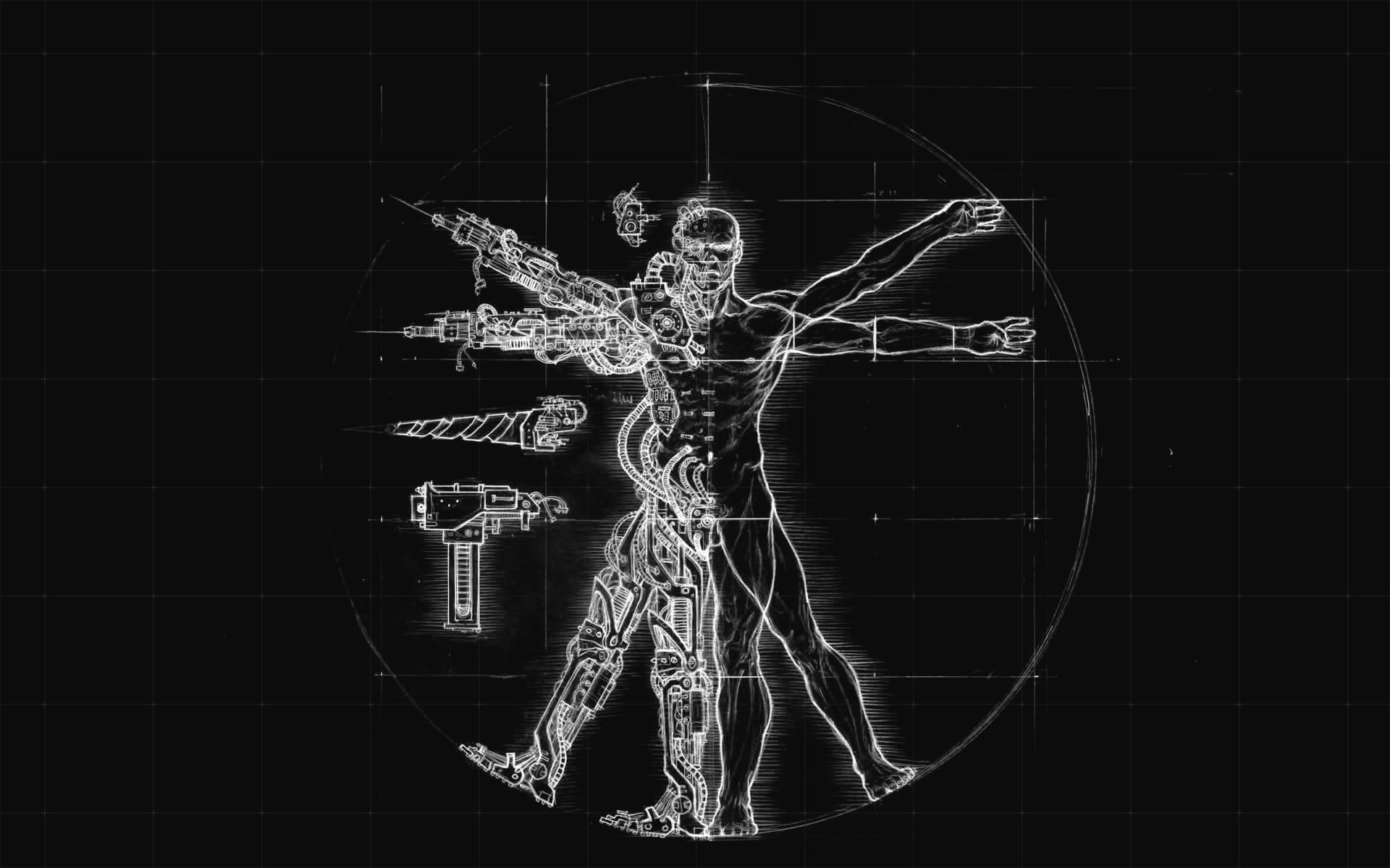 Vitruvian Man by Leonardo da Vinci, diagrams, tools, artwork