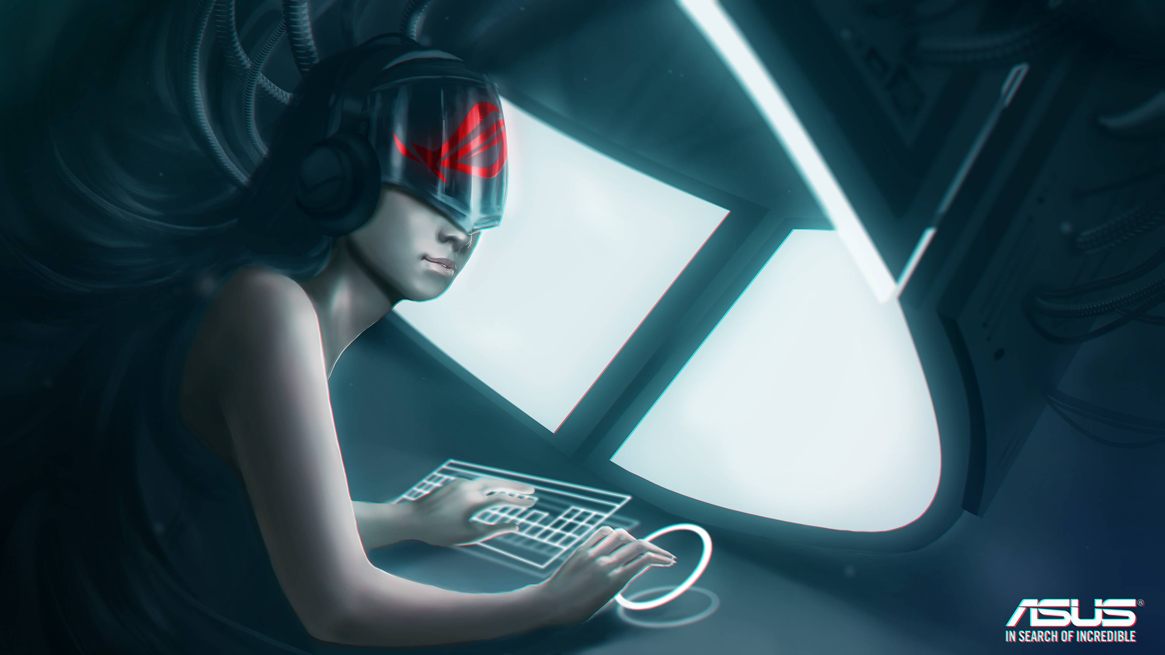 Asus Republic of Gamers digital wallpaper, futuristic, helmet