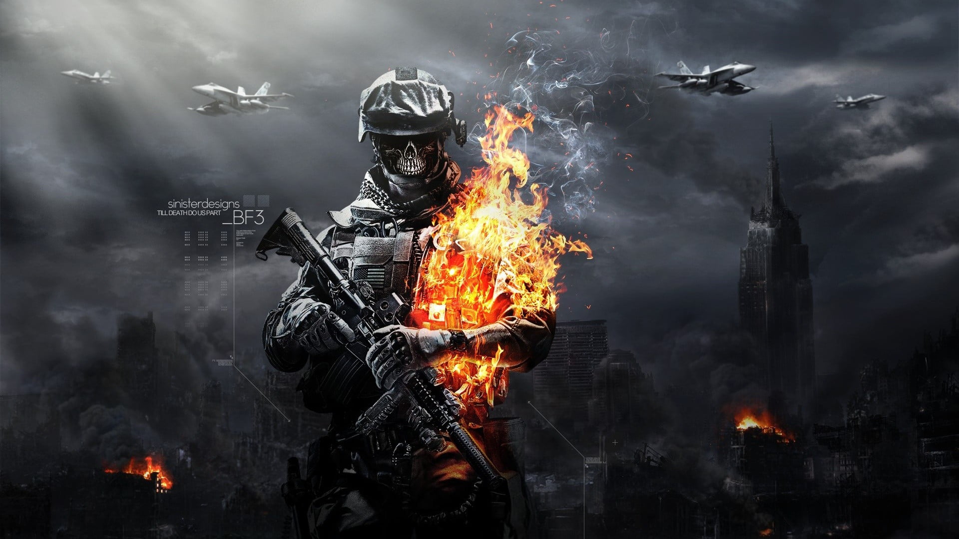 Battlefield 3 wallpaper, video games, skull, smoke - physical structure