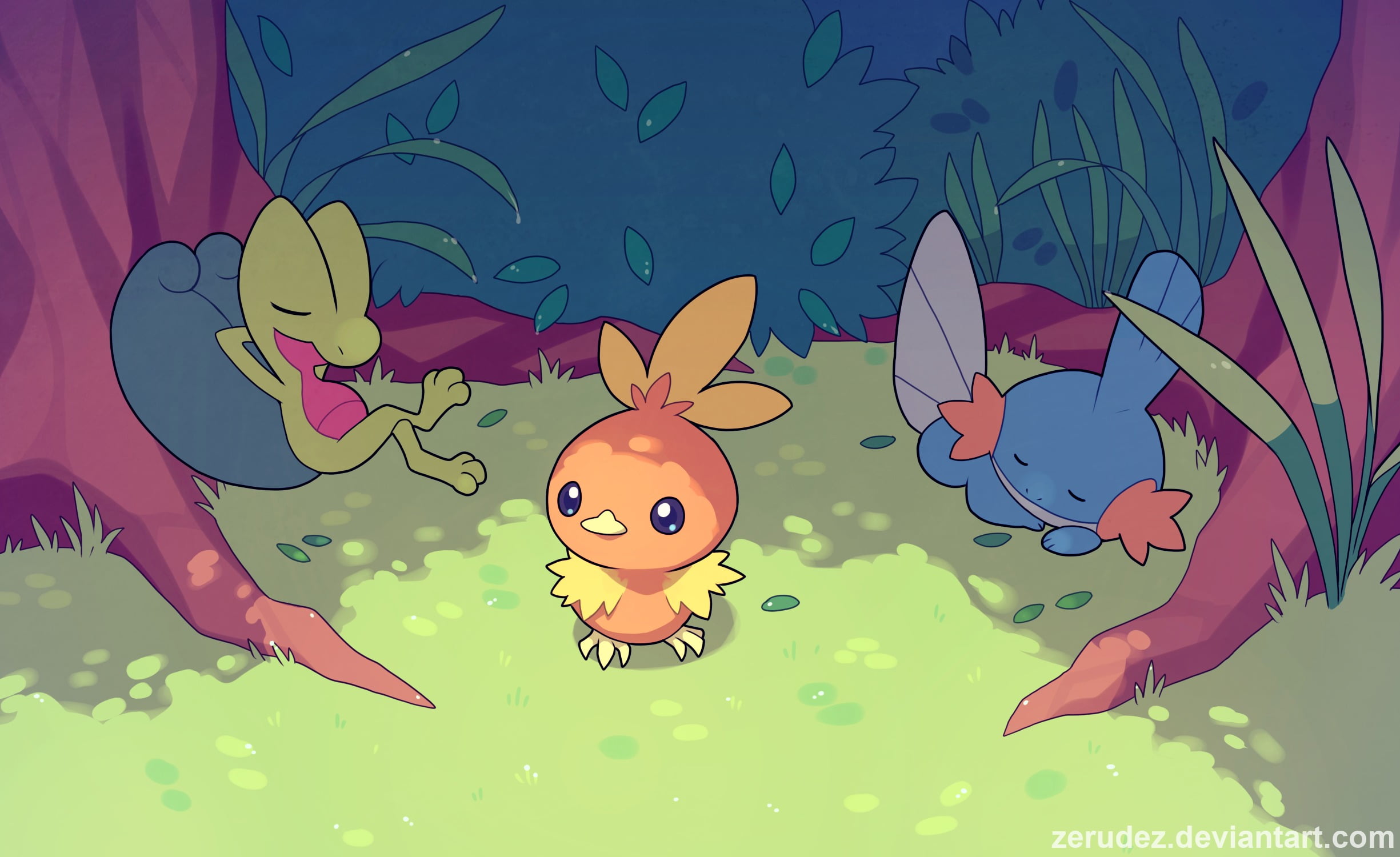 three assorted-color animal clip art, Pokémon, Treecko, Mudkip