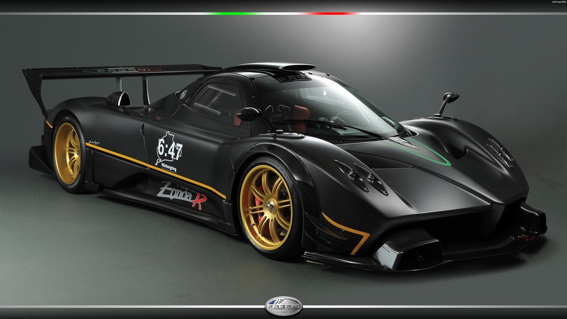 black sports coupe, Pagani Zonda, supercars, black cars, vehicle