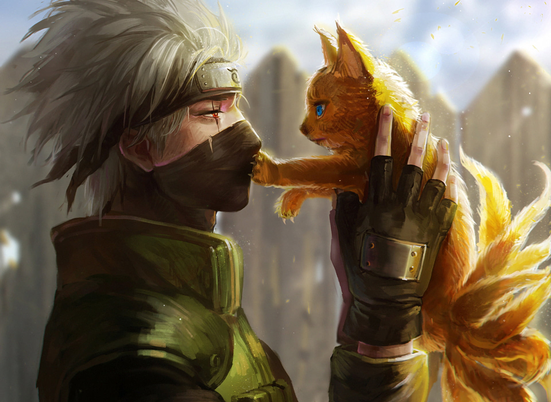 Kakashi and nine-tails cat vector art, Naruto Shippuuden, anime