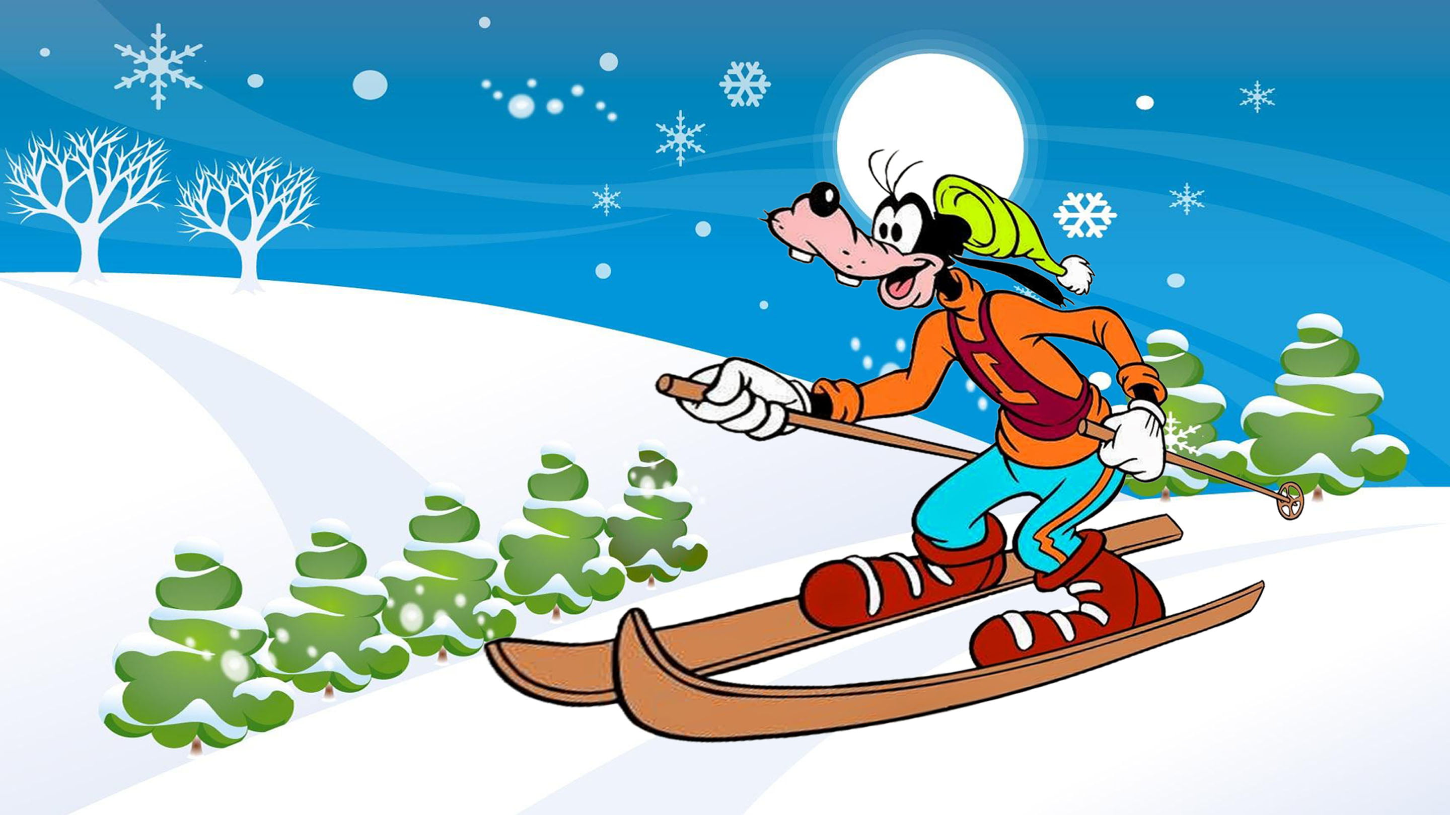 Walt Disney Cartoon Goofy Skiing Path Winter Mountain Snow Desktop Hd Wallpapers For Mobile Phones And Computer 2880×1620