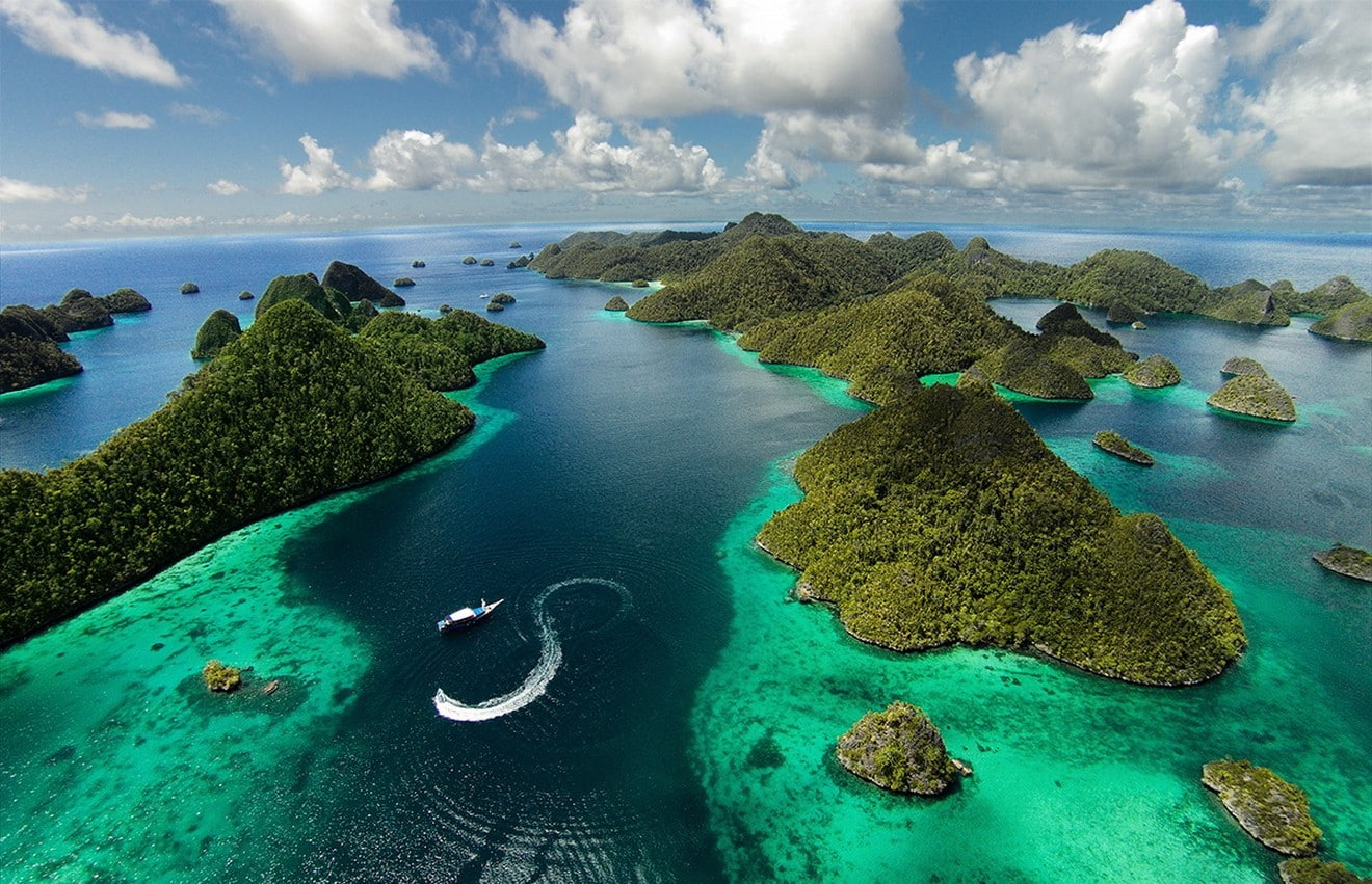 Aerial View, boat, clouds, Indonesia, island, landscape, nature