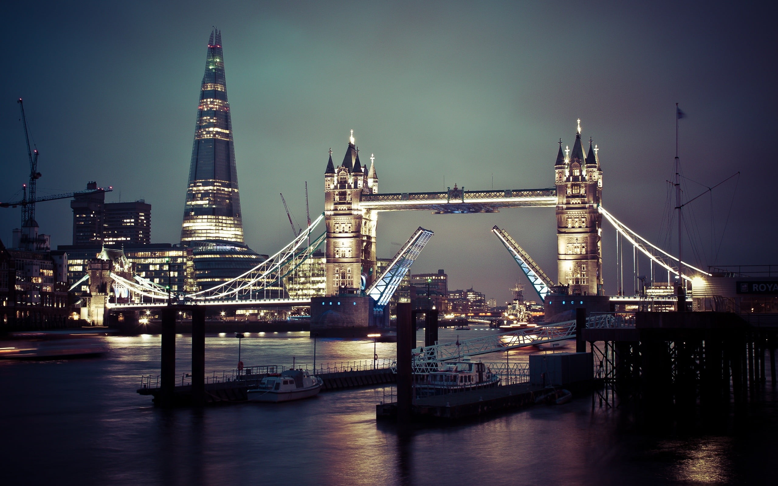 gray concrete bridge, London, Tower Bridge, night, cityscape