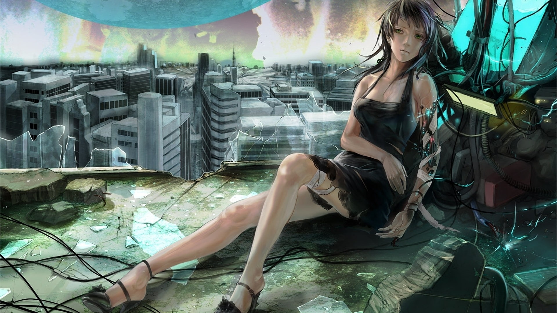 cyborgs long hair anime girls 1920x1080  Anime Hot Anime HD Art