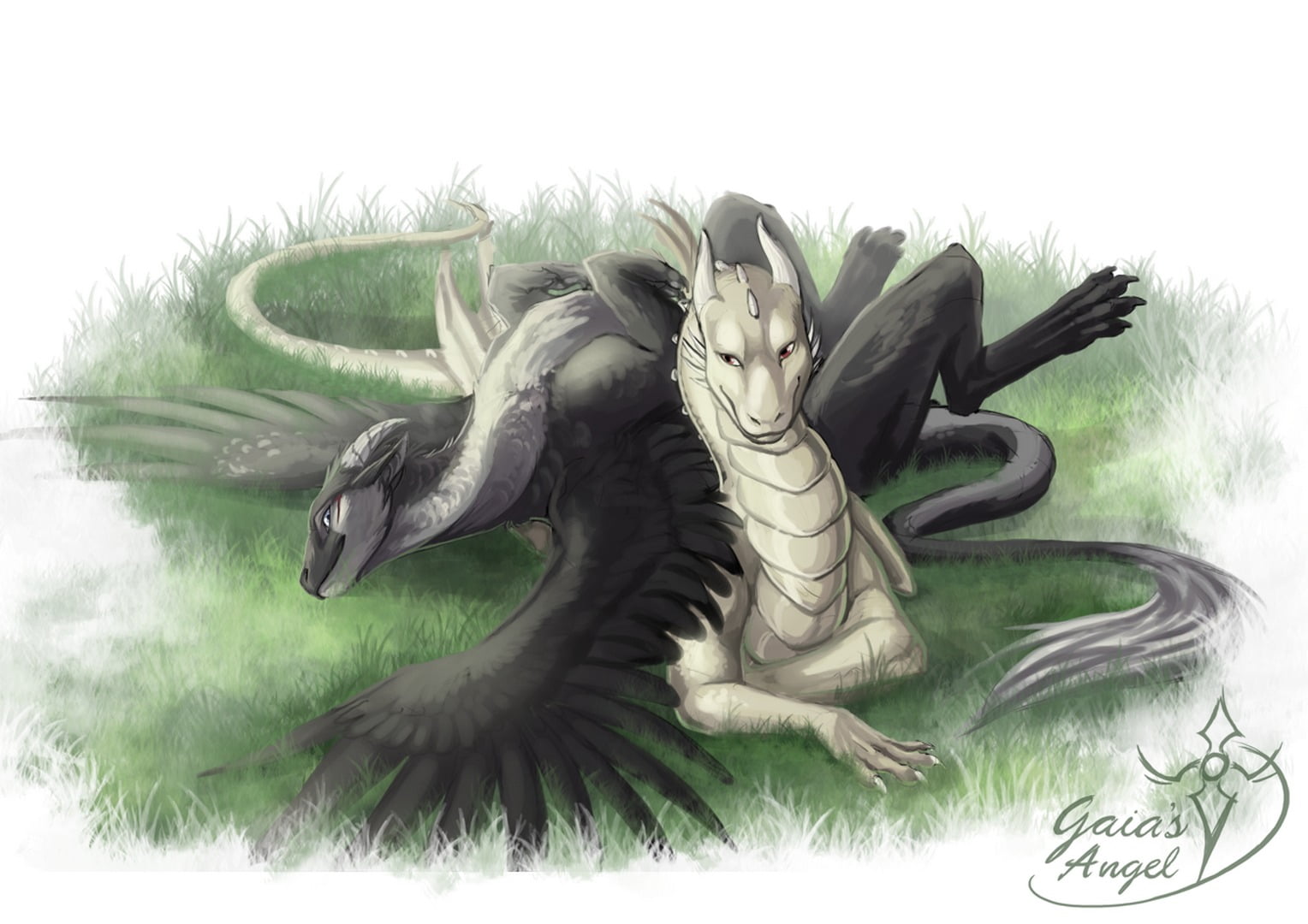 white and black dragon illustration, representation, no people