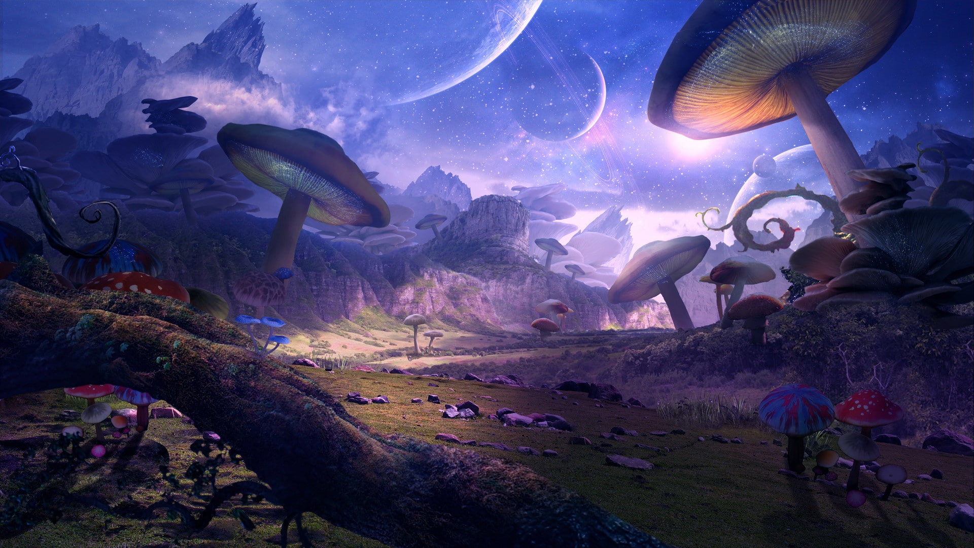 Free Download Hd Wallpaper Sci Fi Landscape Mushroom Nature