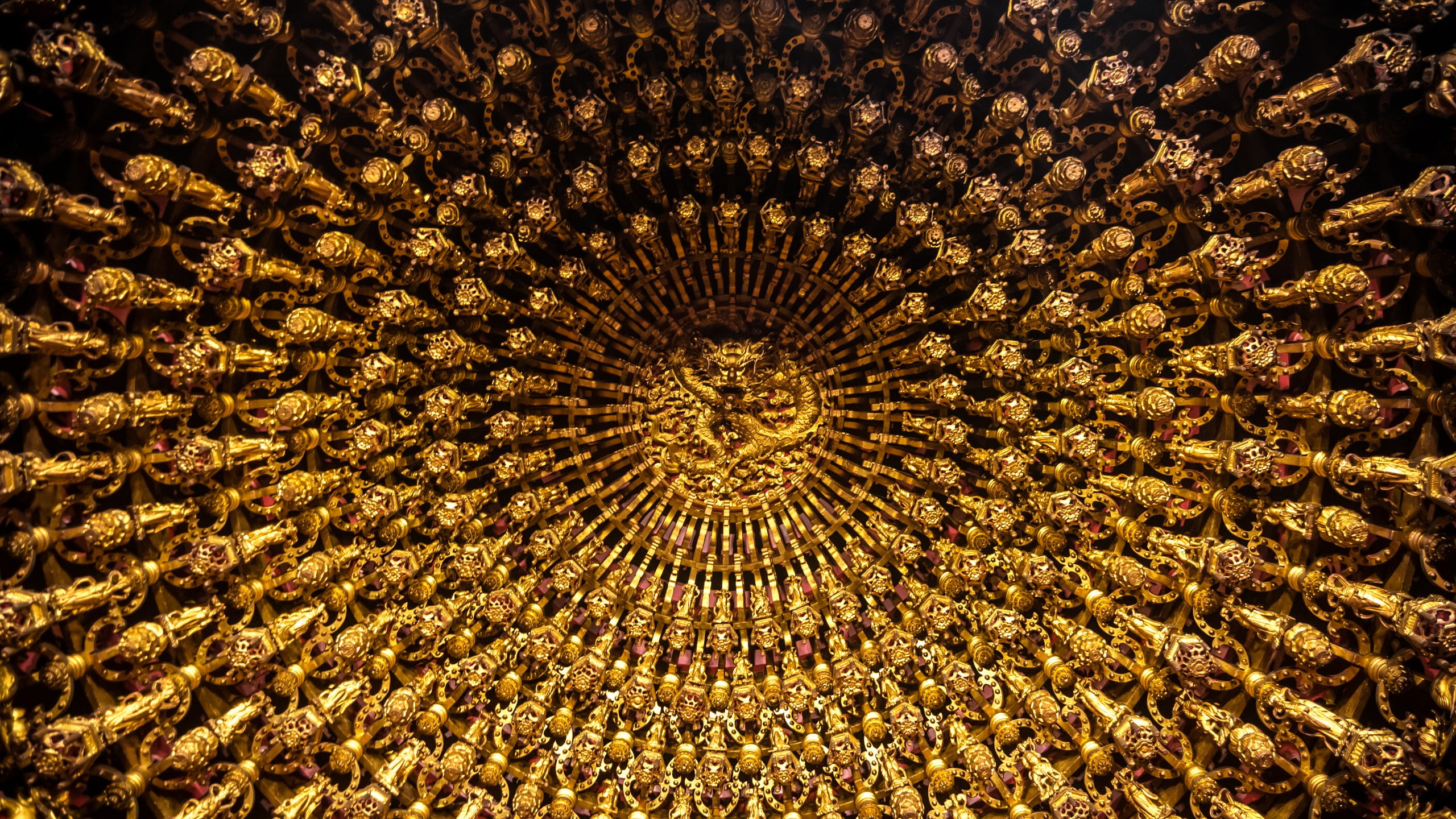 gold wall decor, Taiwan, temple, dragon, full frame, backgrounds