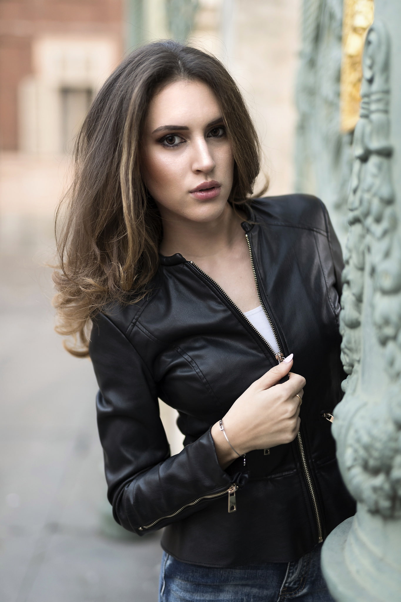 women, model, brunette, looking at viewer, leather jackets