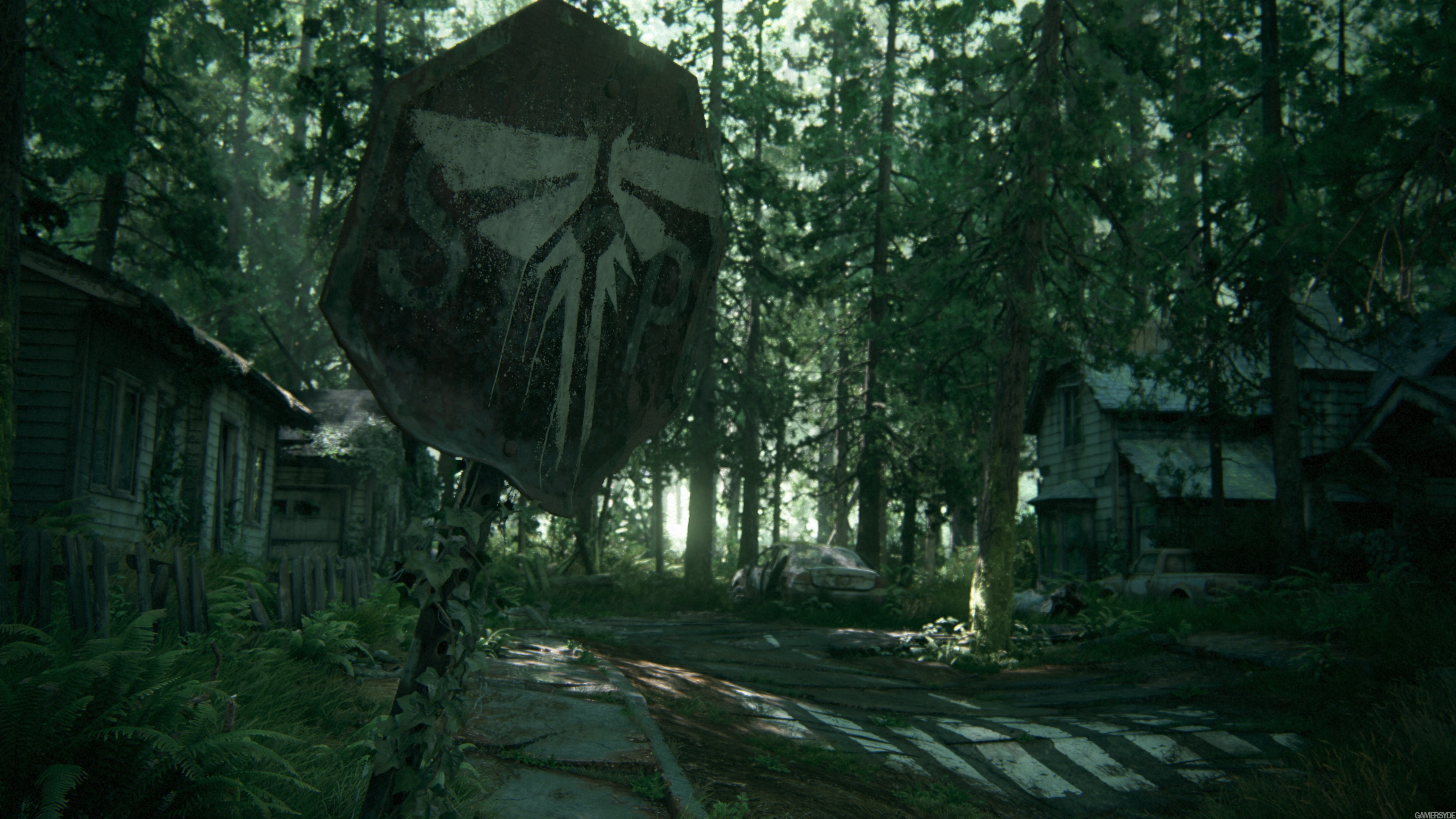 forest, trees, house, sign, art, cicadas, Naughty Dog, The Last of Us Part II