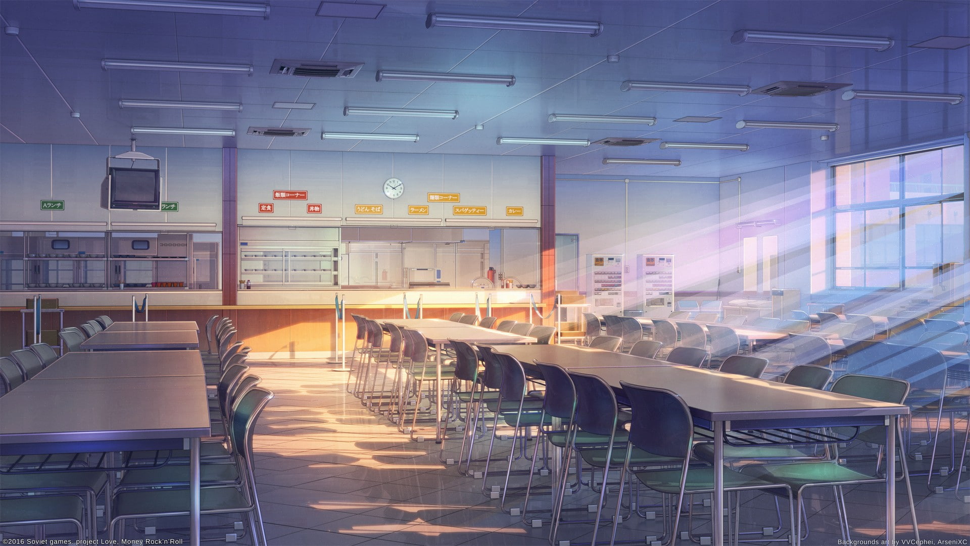 classroom, building, realistic, ArseniXC, desk, sun rays, lights