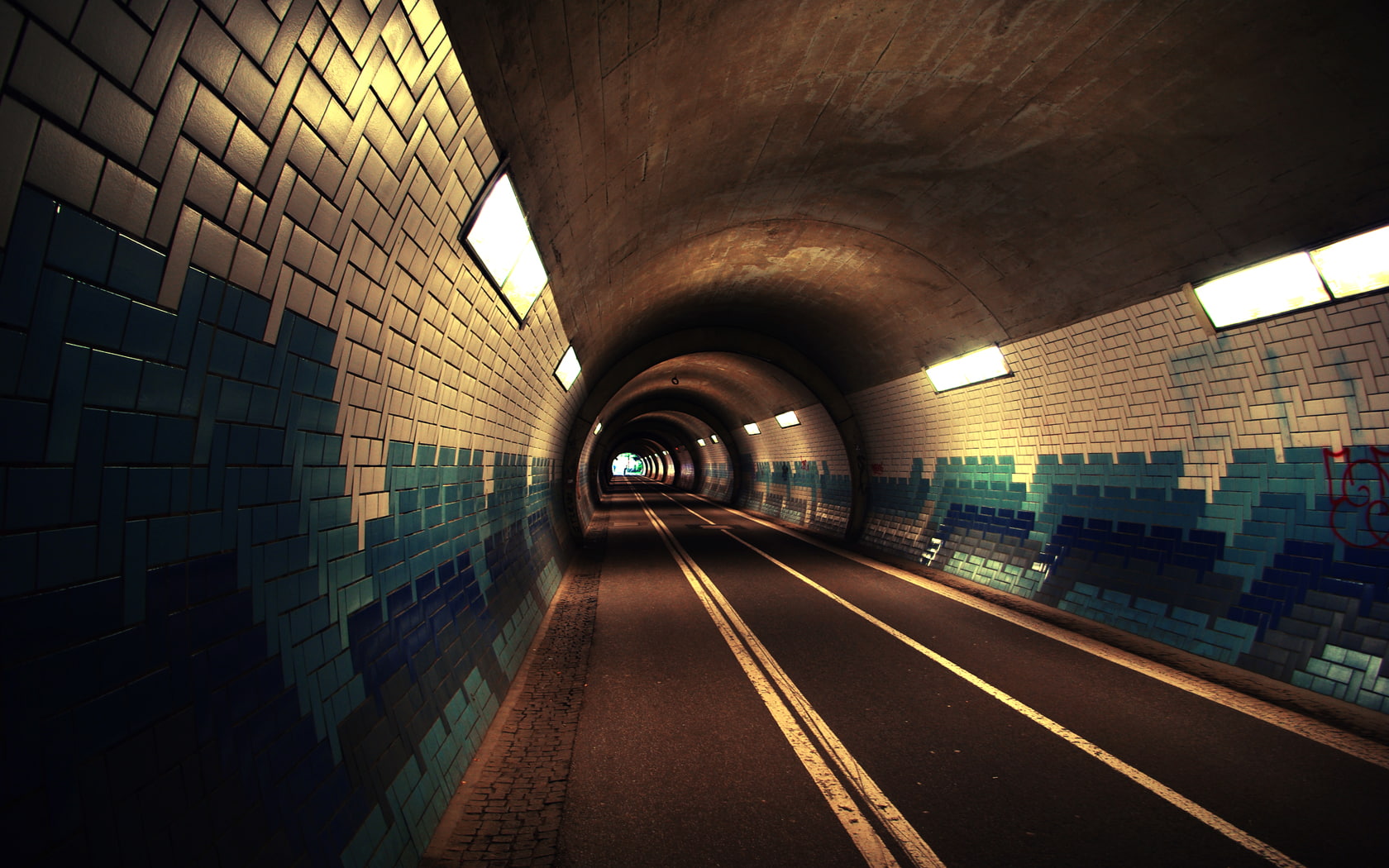 tunnel, road, asphalt, tiles