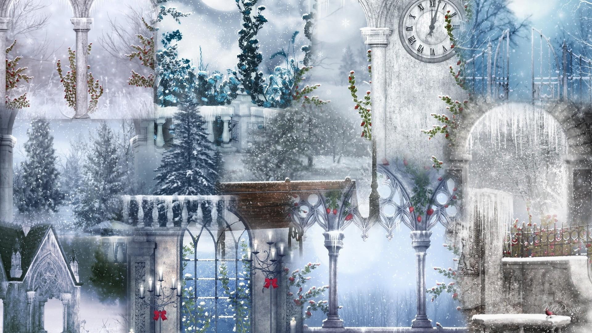 Winter Lights Collage, windows, firefox persona, clock, christmas