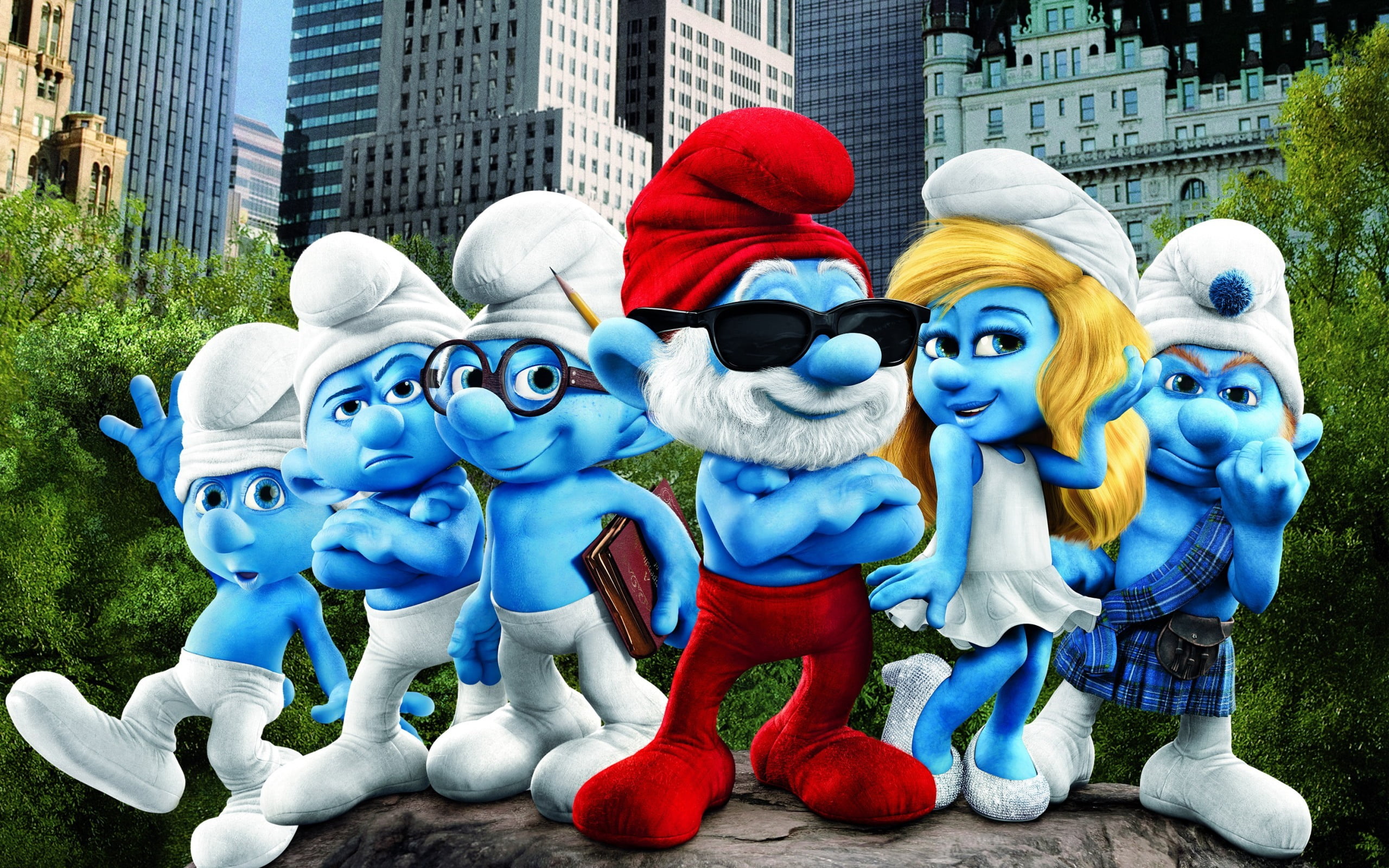 The Smurfs digital wallpaper, the city, New York, dwarves, skyscrapers