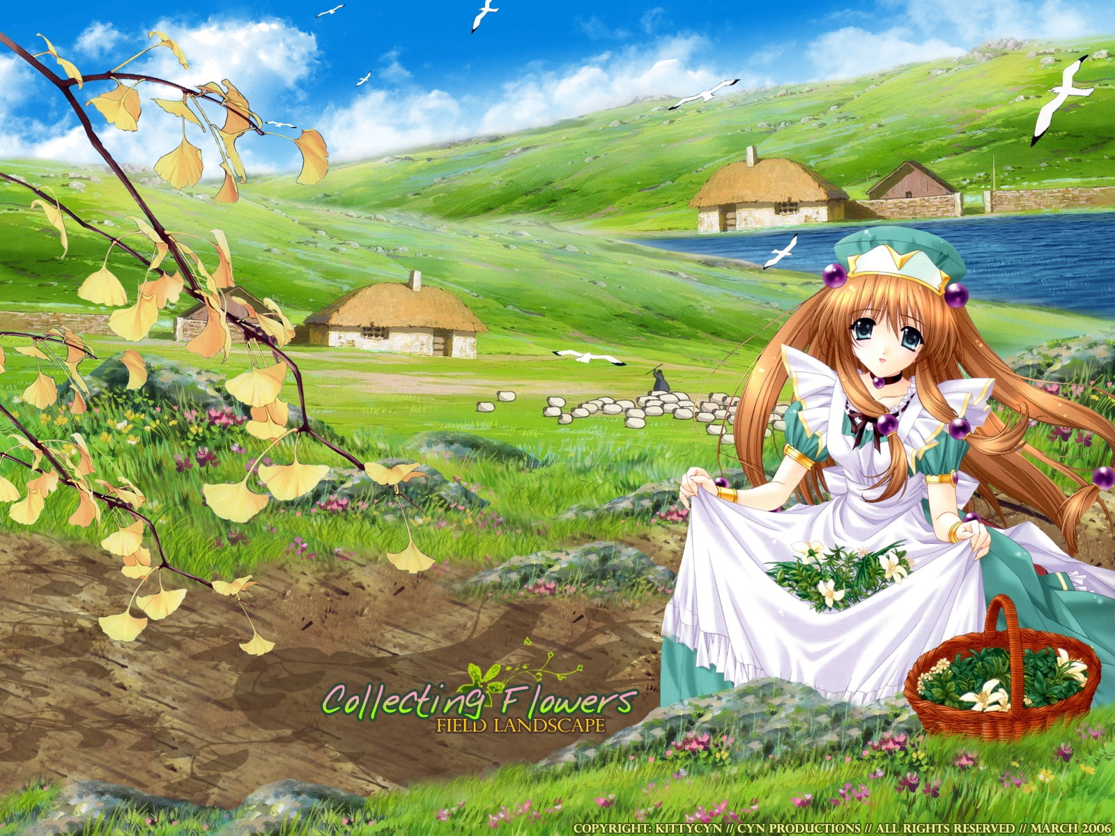 Collecting Flowers Field Bandscape wallpaper, aquarian age, girl