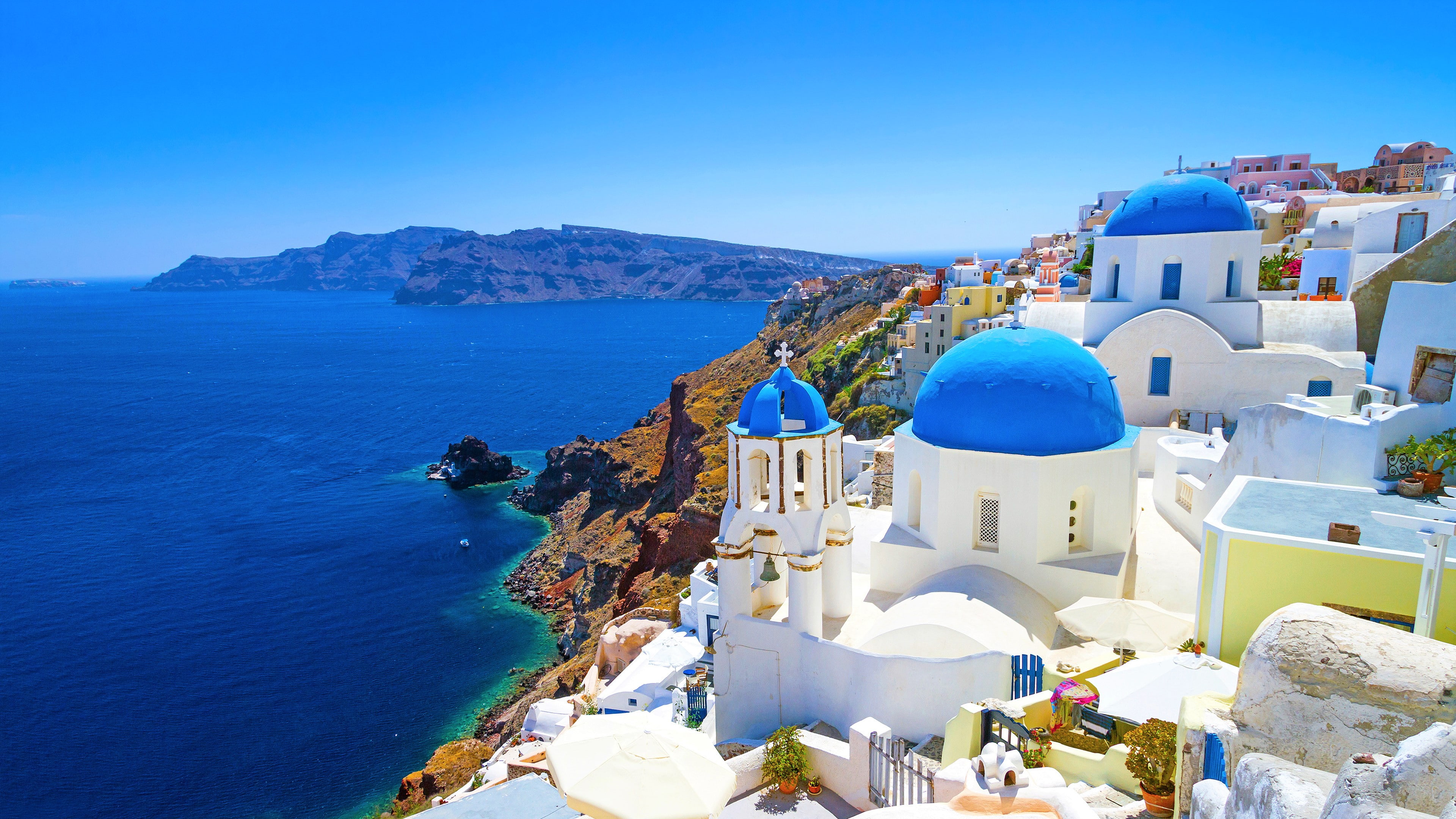 architecture, greece, house, ocean, santorini, sea, town