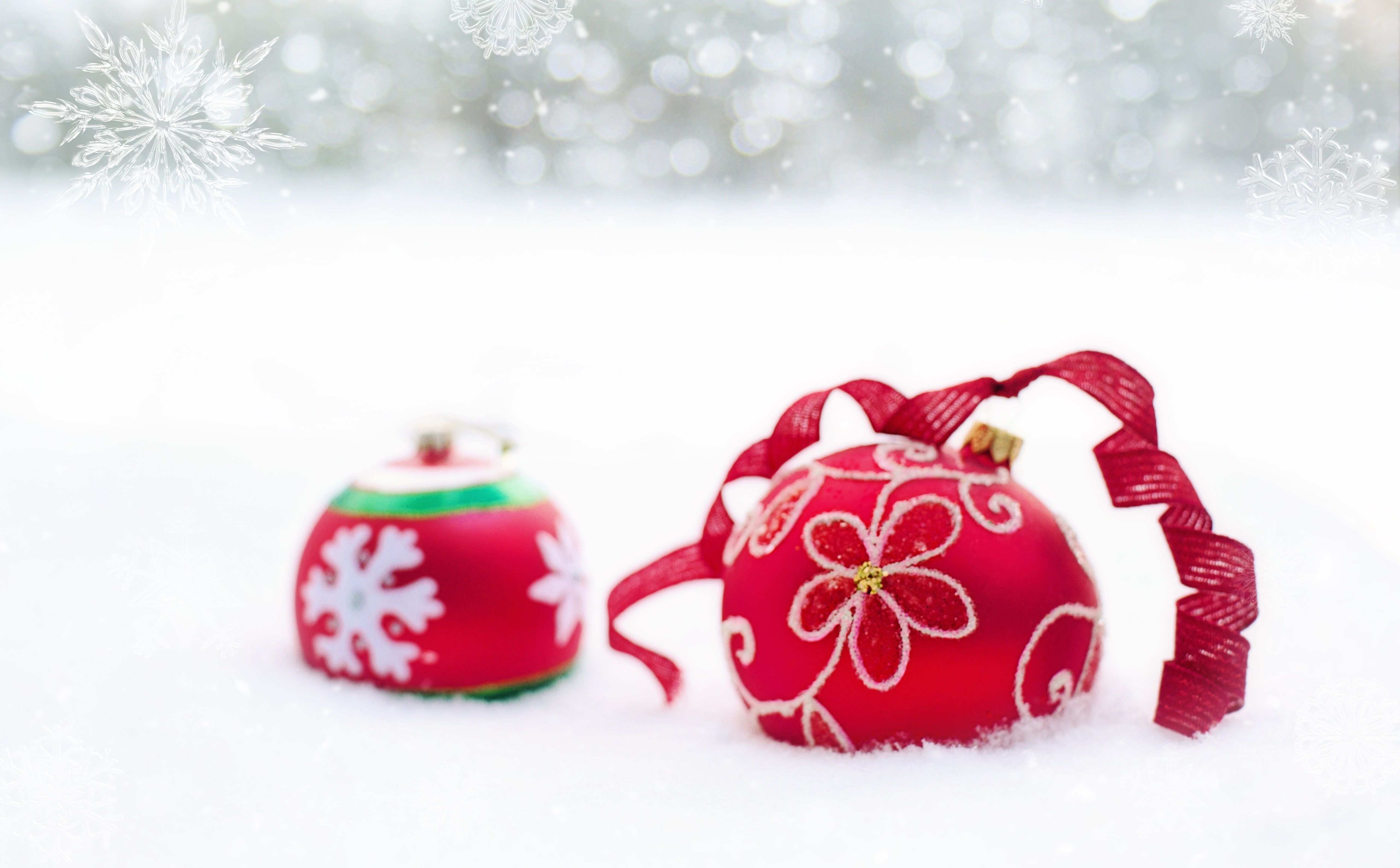 New Year Red Ornaments, Holidays, Beautiful, Winter, White, Amazing
