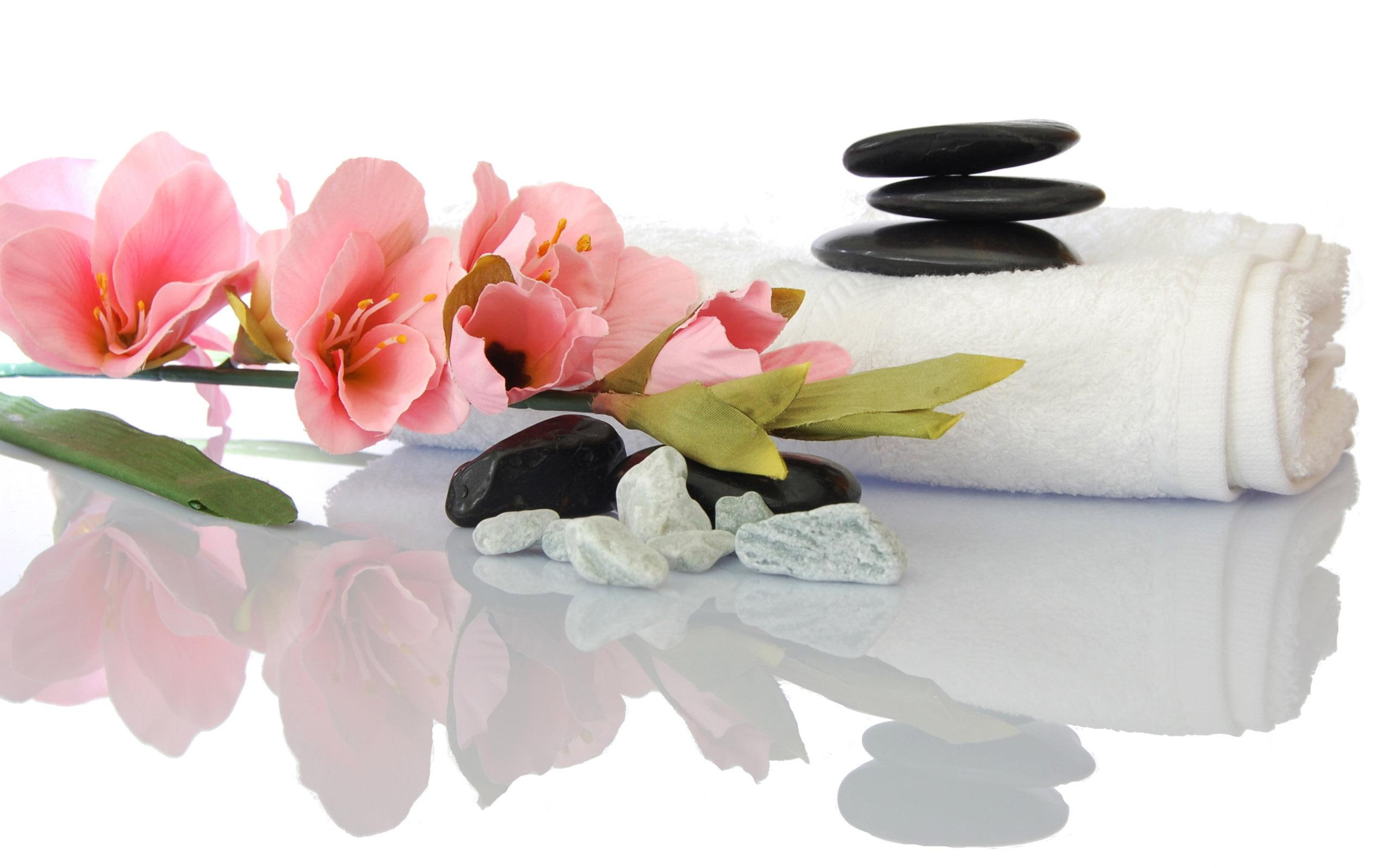 Spa, lovely, delicate, stones, romantic, towels, white, beautiful