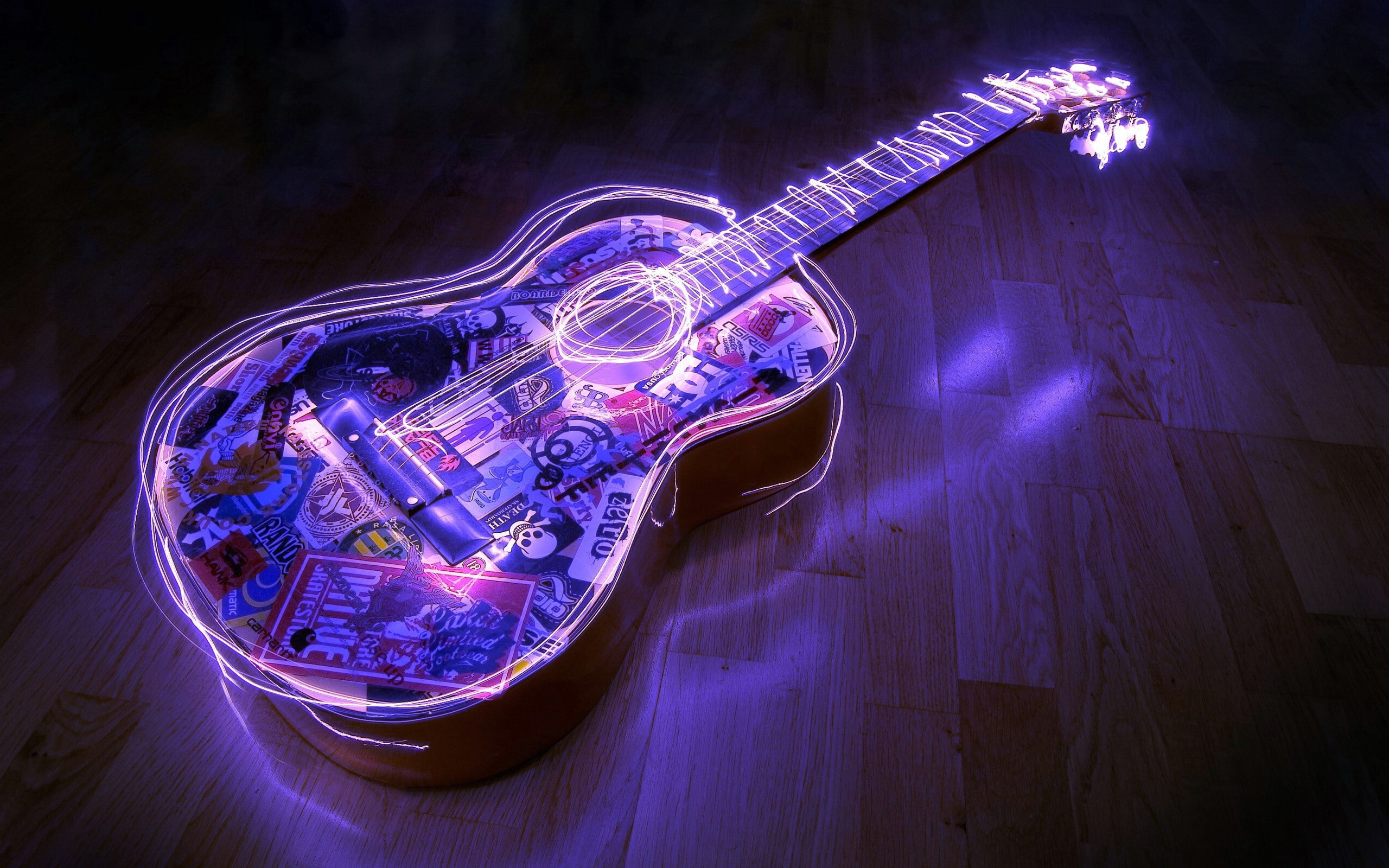 Free download | HD wallpaper: musical instrument, guitar, neon ...