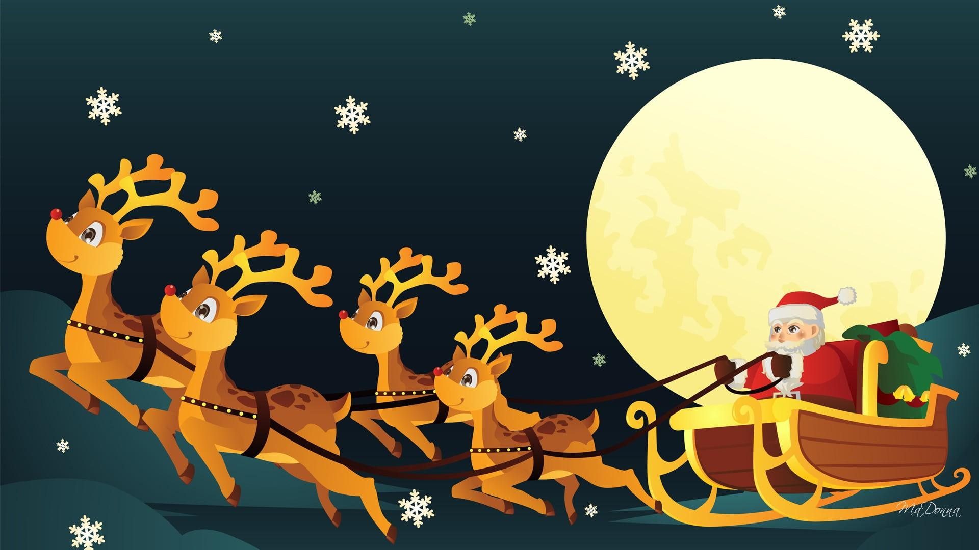 Away We Go, santa clause riding santa sled illustration, st nick