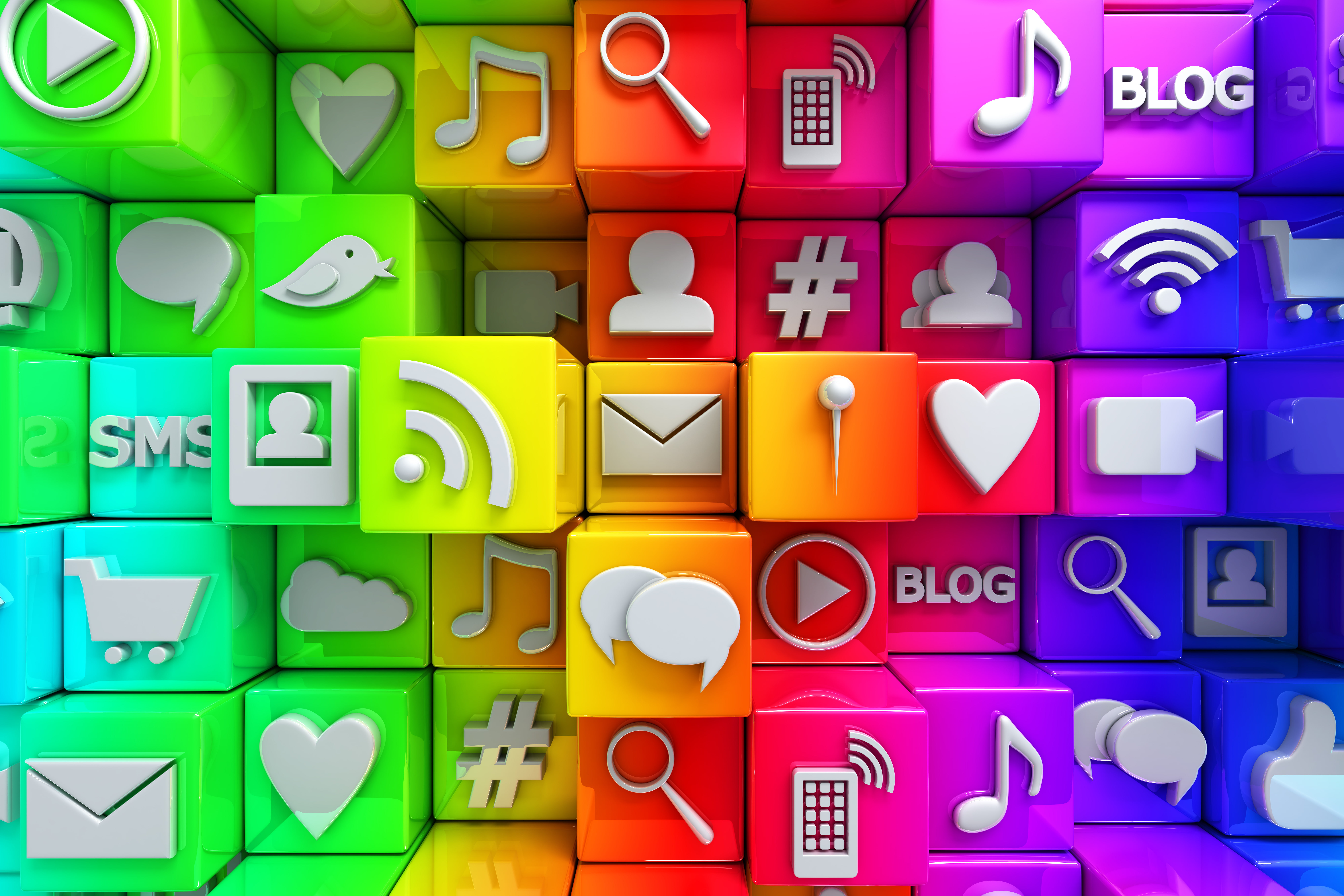 assorted-color 3D wallpaper, cubes, colorful, Internet, icons