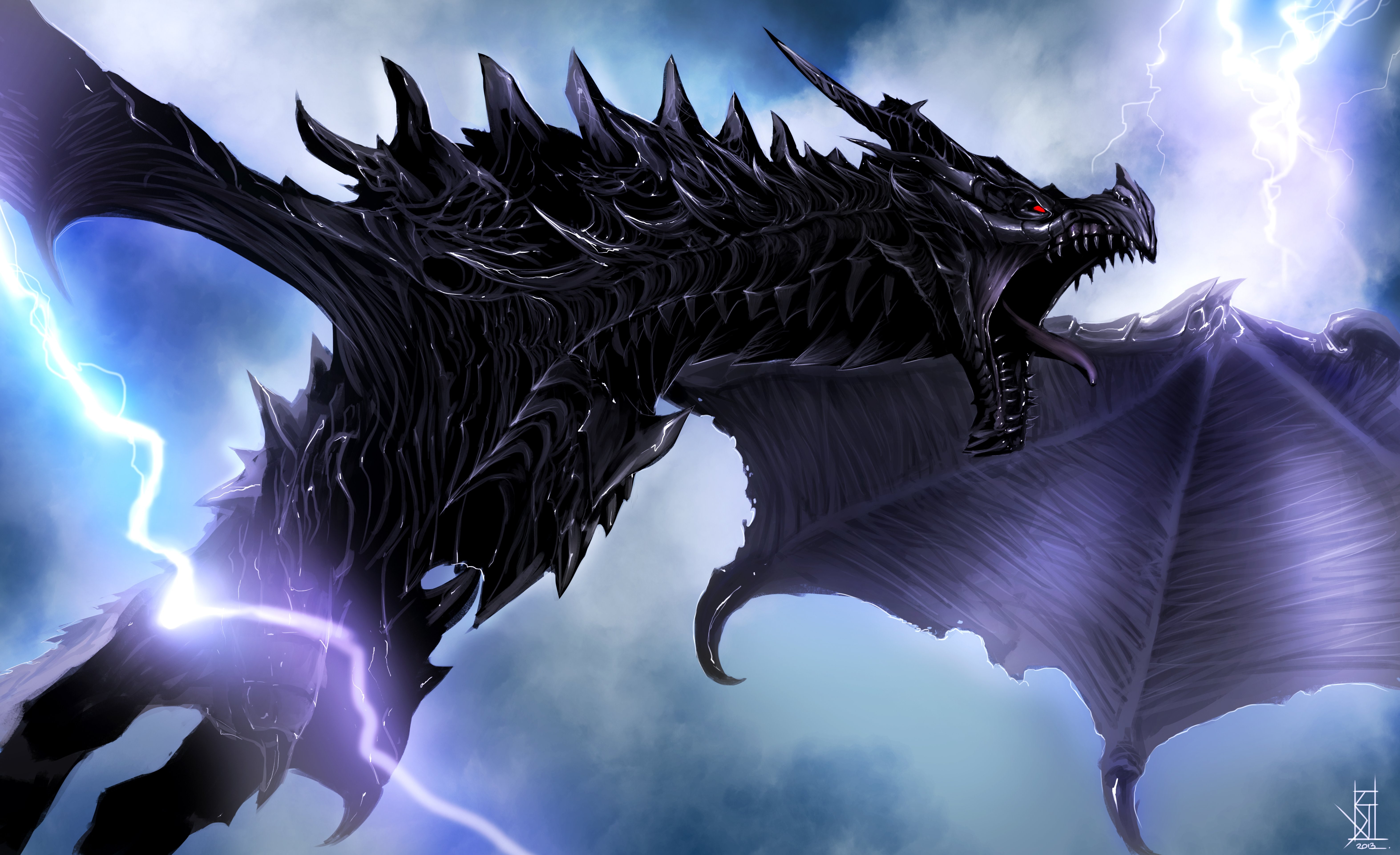 black dragon digital wallpaper, Skyrim Dragon, Alduin, HD, 4K