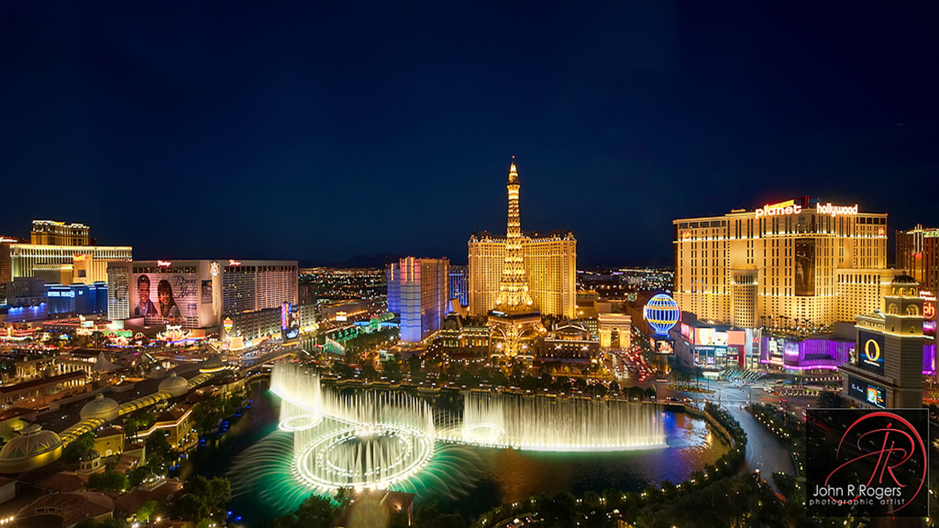 Flamingo Paris Planet Luxury Hotels And Casino Bellagio Fountains Las Vegas Night North America Hd Wallpaper 1920×1080