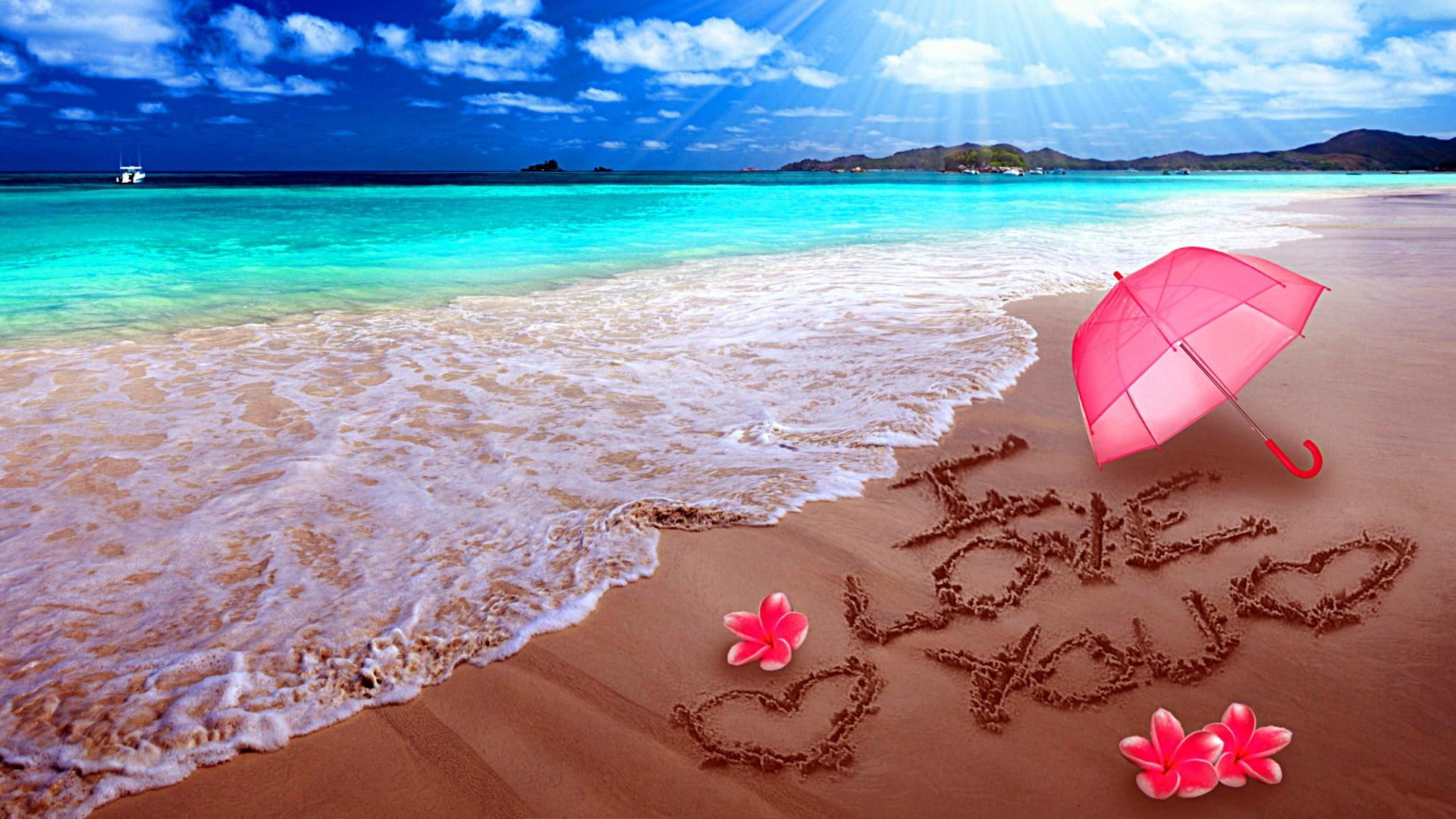 i love you, heart, umbrella, sun, seashore, sandy